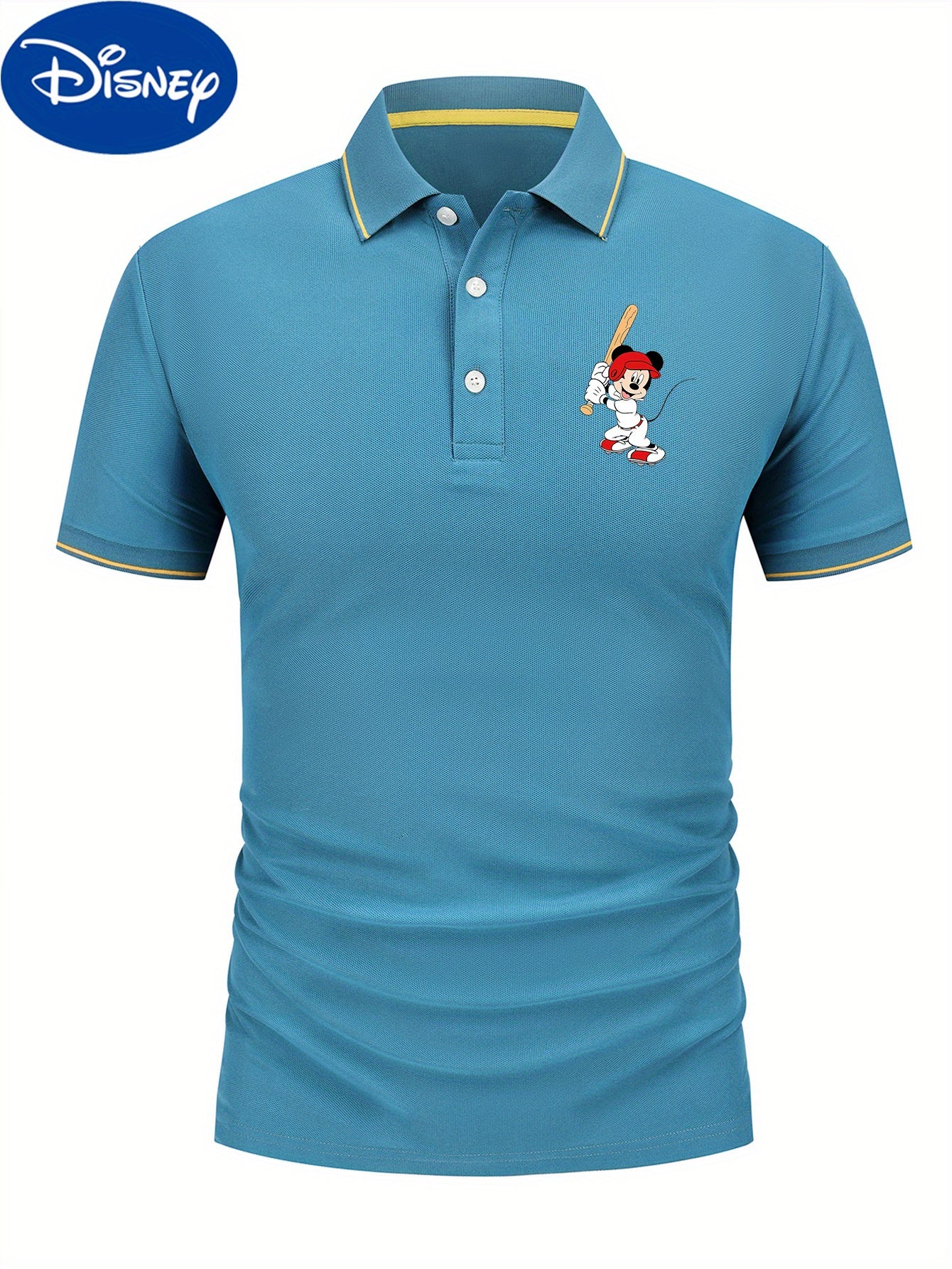 Disney Men'S Classic POLO Shirt, Mickey Batting Baseball Print, Premium Casual Business Casual, Short Sleeve Collar Polo Shirt, Lightweight Polyester, Quick Drying and Breathable Comes in a Display Gift Box Great for Husbands