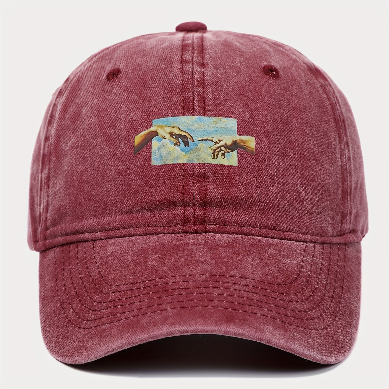 [Vintage Oil Painting Print Cap] Unisex Vintage Oil Painting Print Baseball Cap, Polyester Breathable Casual Embroidered Hat, Hand Washable, Flag Theme, Adjustable Fit