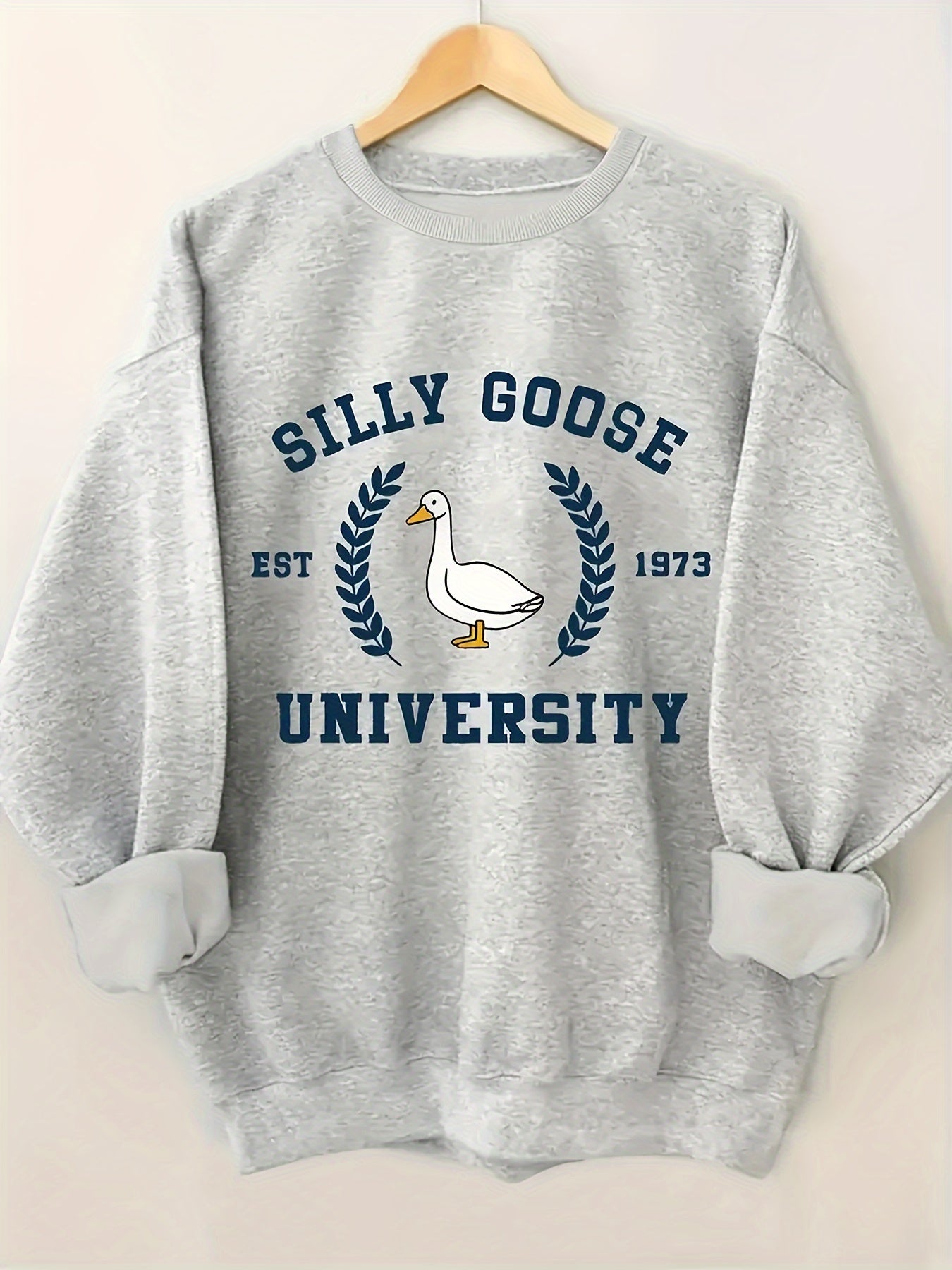 Silly Goose Comfort Workshop Women's Casual Crew Neck Sweatshirt - Silly Goose University 1978 Graphic Print, Soft Beige, Regular Fit, Machine Washable, Allseason Apparel, Playful Design, Durable Fabric
