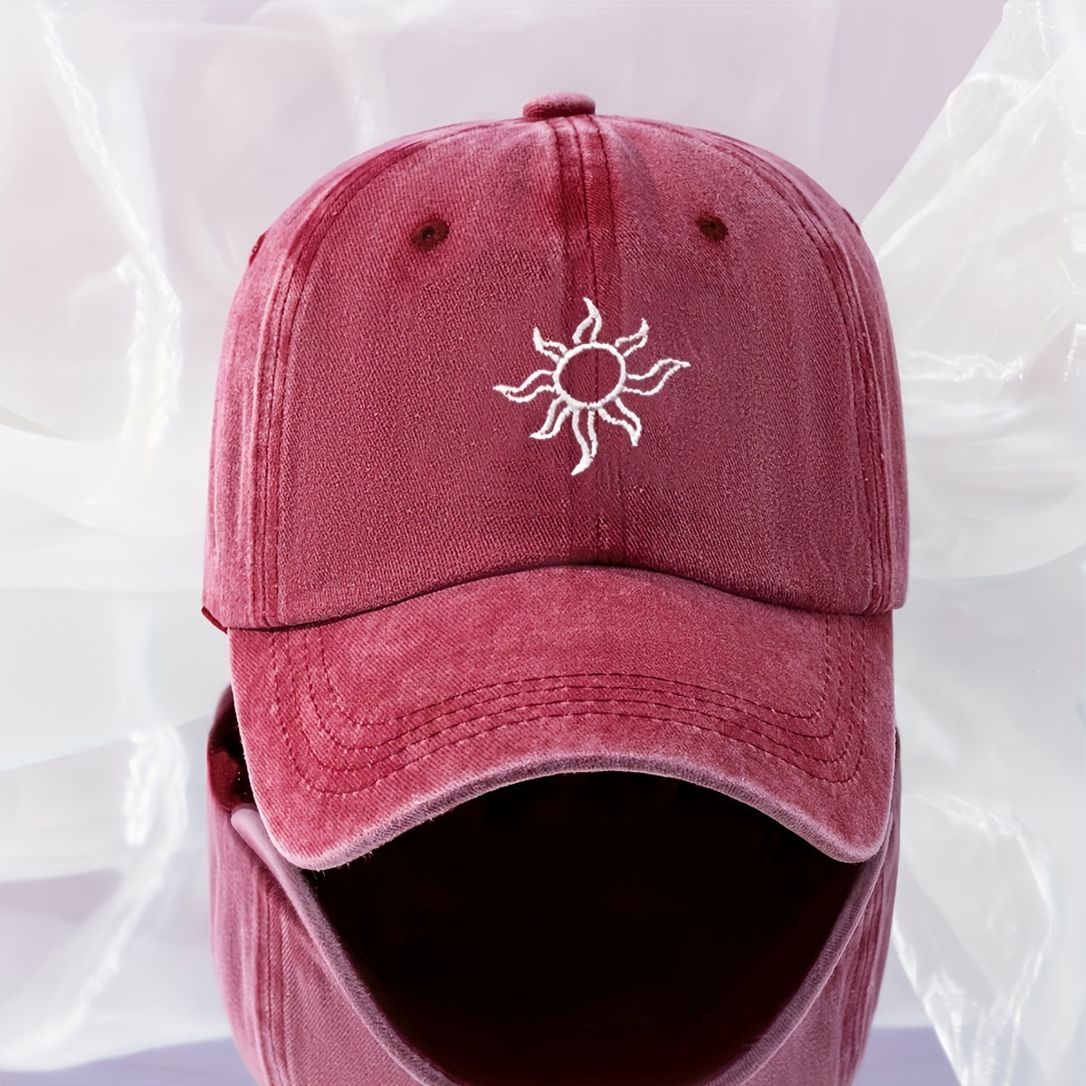 Lightweight Adjustable Classic Sunflower Embroidery Baseball Cap, Unisex Washed Distressed Dad Hats for Women Men