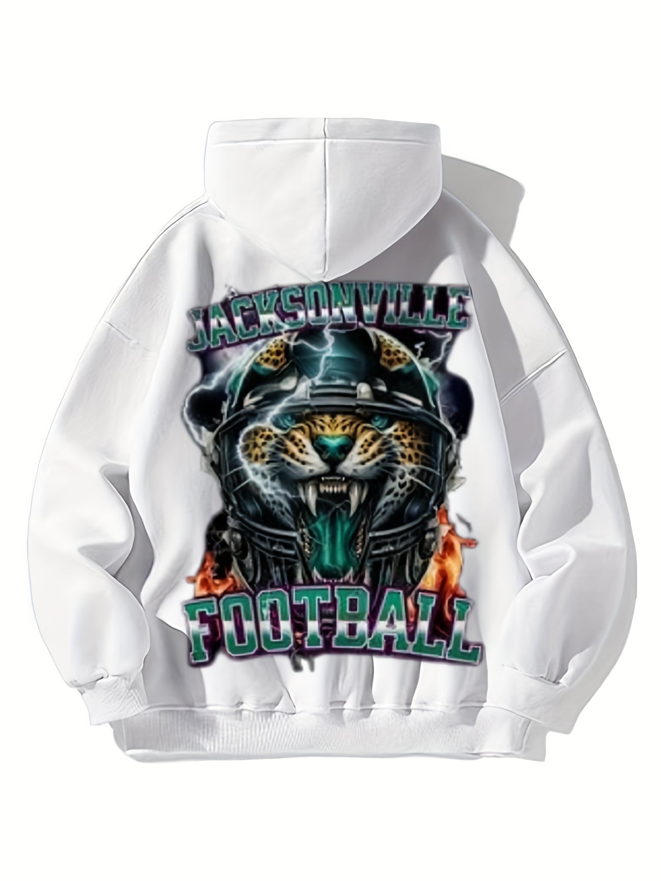 1pc Vintage Jacksonville Football Print Hoodie for Men - Cotton Blend, Long Sleeve, Loose Fit, Kangaroo Pocket, Drawstring Hood, Casual Streetwear, Autumn & Winter Collection