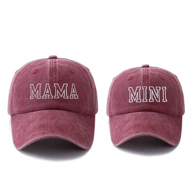 2pcs Stylish Baseball Caps Featuring High-Quality Embroidered Letters MAMA & MINI, Curved Brim Design, Perfect for Outdoor Family Trips, Camping, Sun Protection, And Lightweight Hip-Hop Style, Sold As a Set.