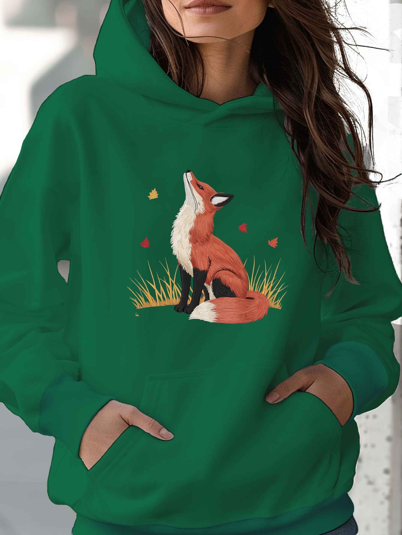 Embroidered red fox illustration teediy Women's hoodies