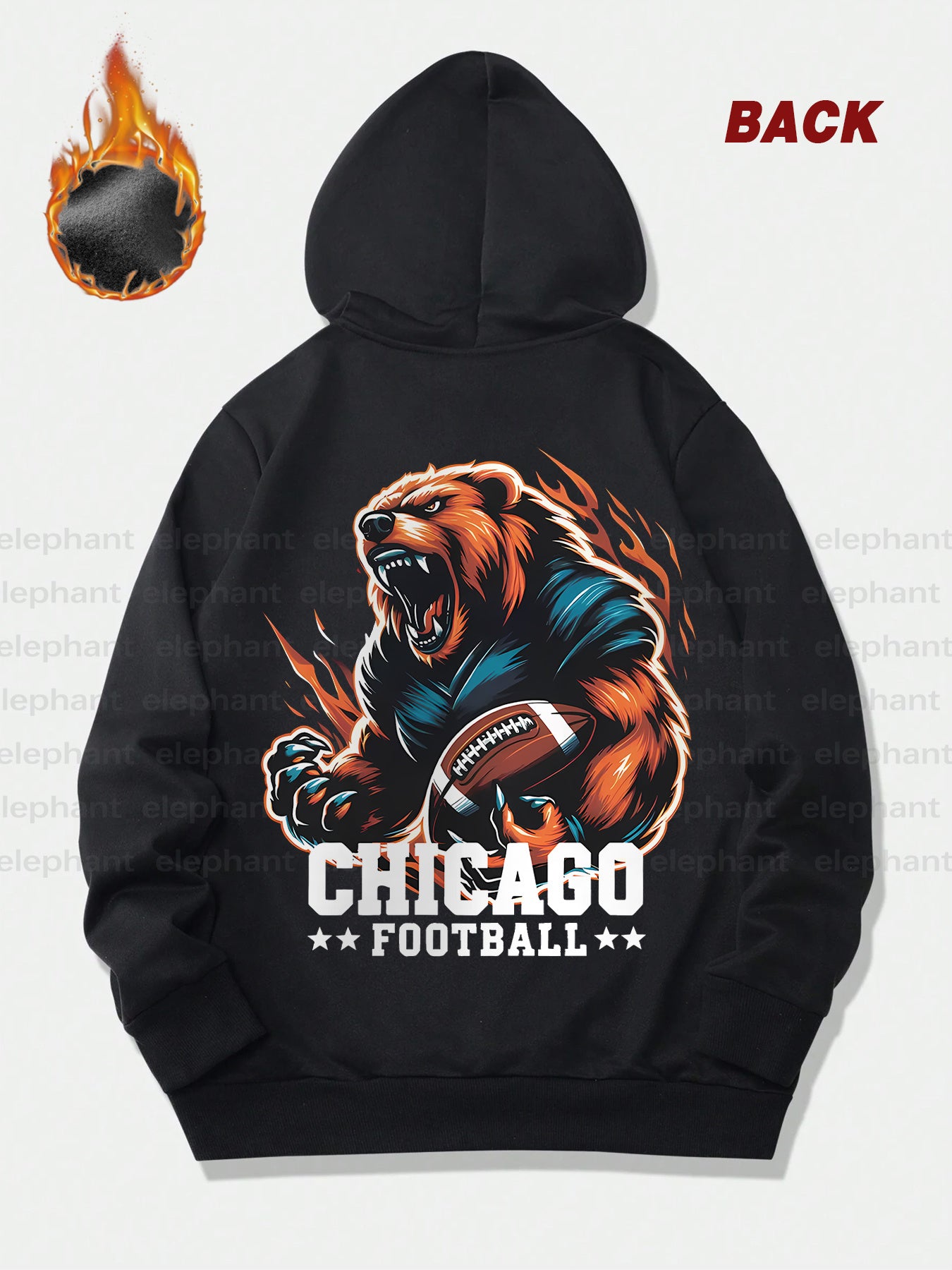[Casual Graphic Print Hoodie Men] Chicago Football Graphic Print Hoodie for Men - Casual Thickened Sweatshirt with Pocket, Stylish Design, Perfect for Autumn and Winter