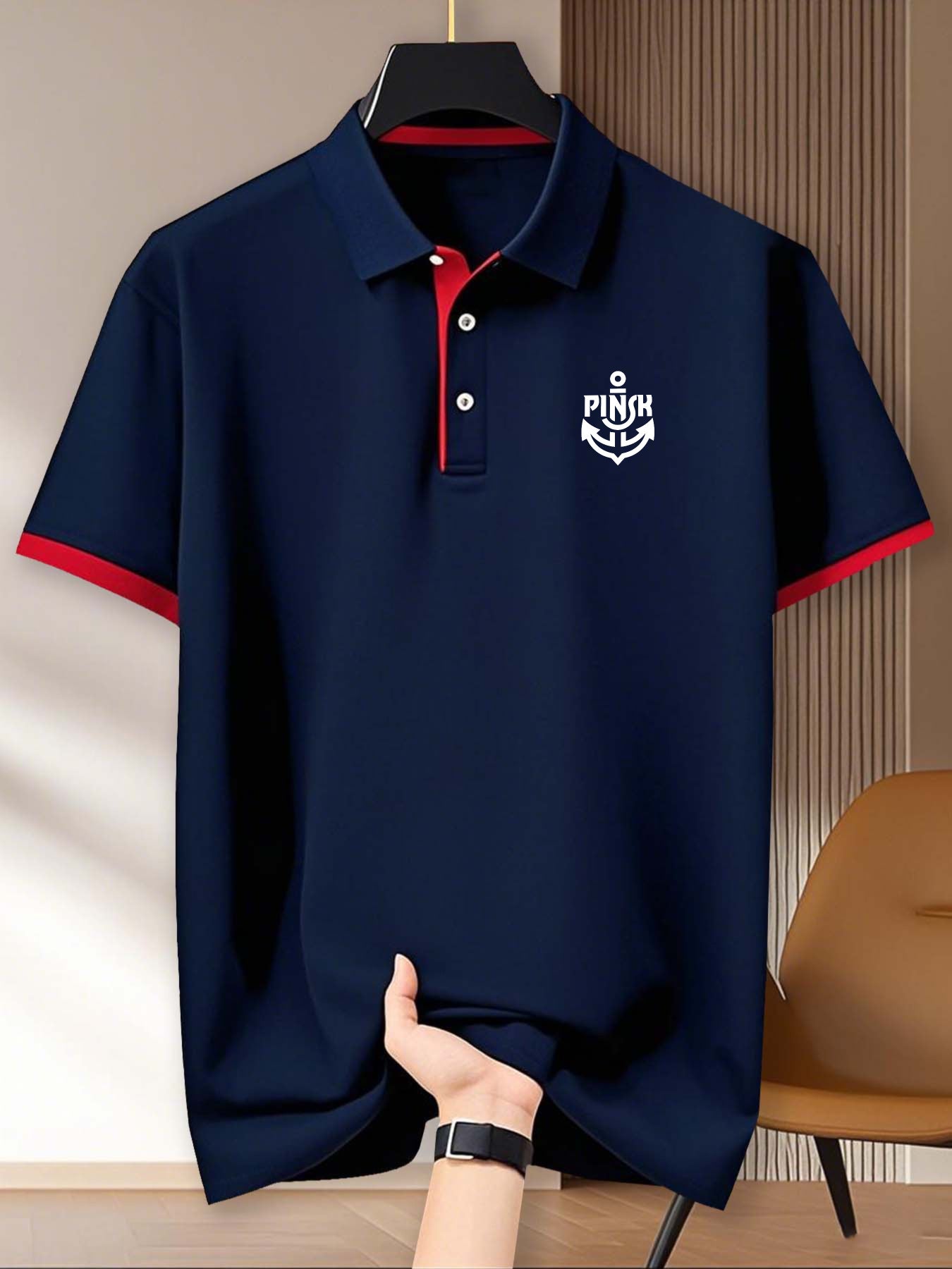 (230G) Anchor Pattern Print, Men'S Fashionable Short Sleeve Shirt for Summer Daily Wear, Suitable for Fitness, Running, And Training, Men'S Short Sleeve Golf Shirt, Business Casual, Can Be Used As a Gift