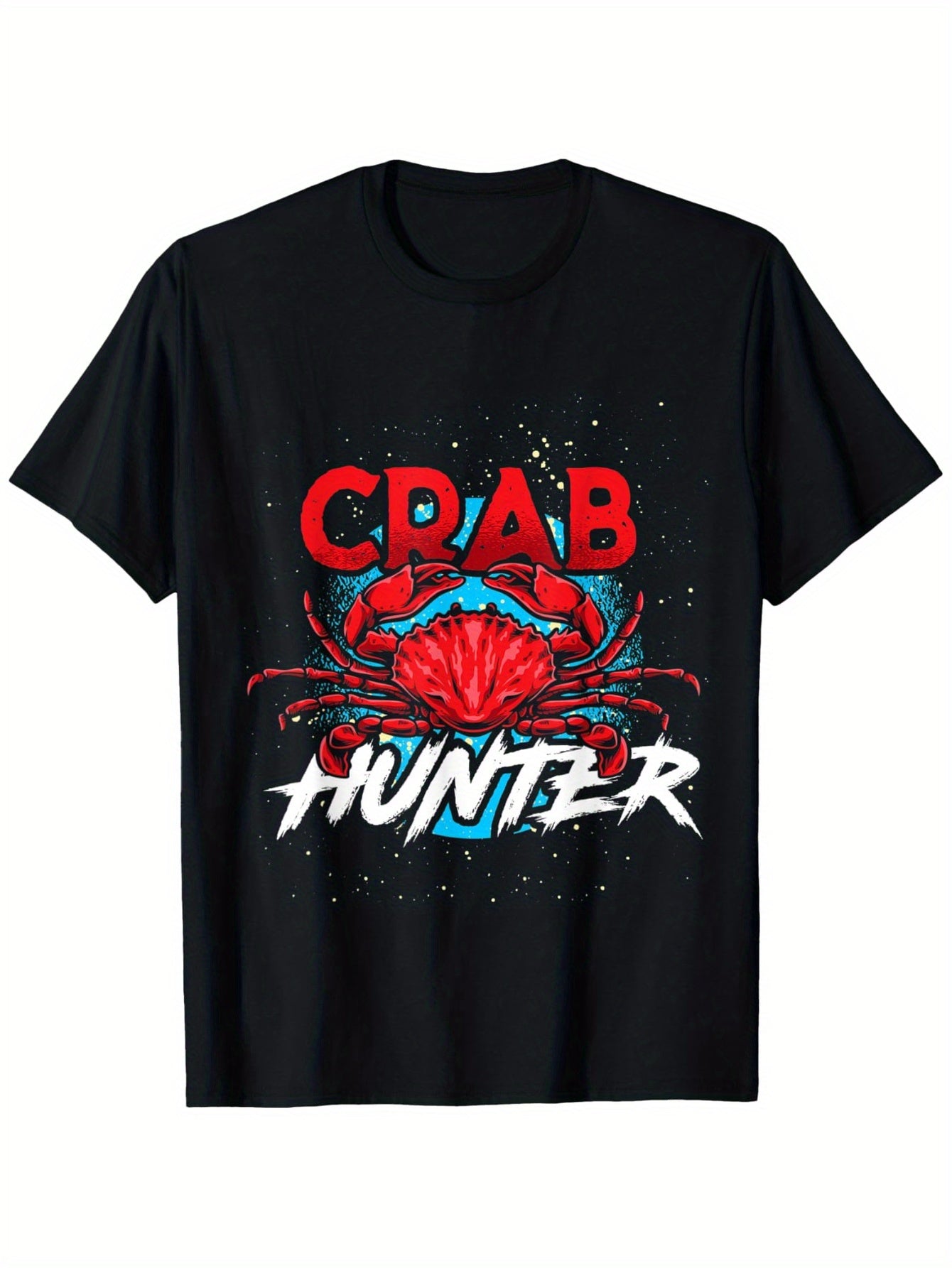 Crab Hunter Seafood Lover T-Shirt - 100% Cotton 180gsm Regular Fit Casual Tee with Bold CRAB Graphic Print, Red Crab & Teal Splash Design for Fishing Trips & Seafood Enthusiasts (S-XXXL), Everyday Comfort, Sporty Look, Comfor