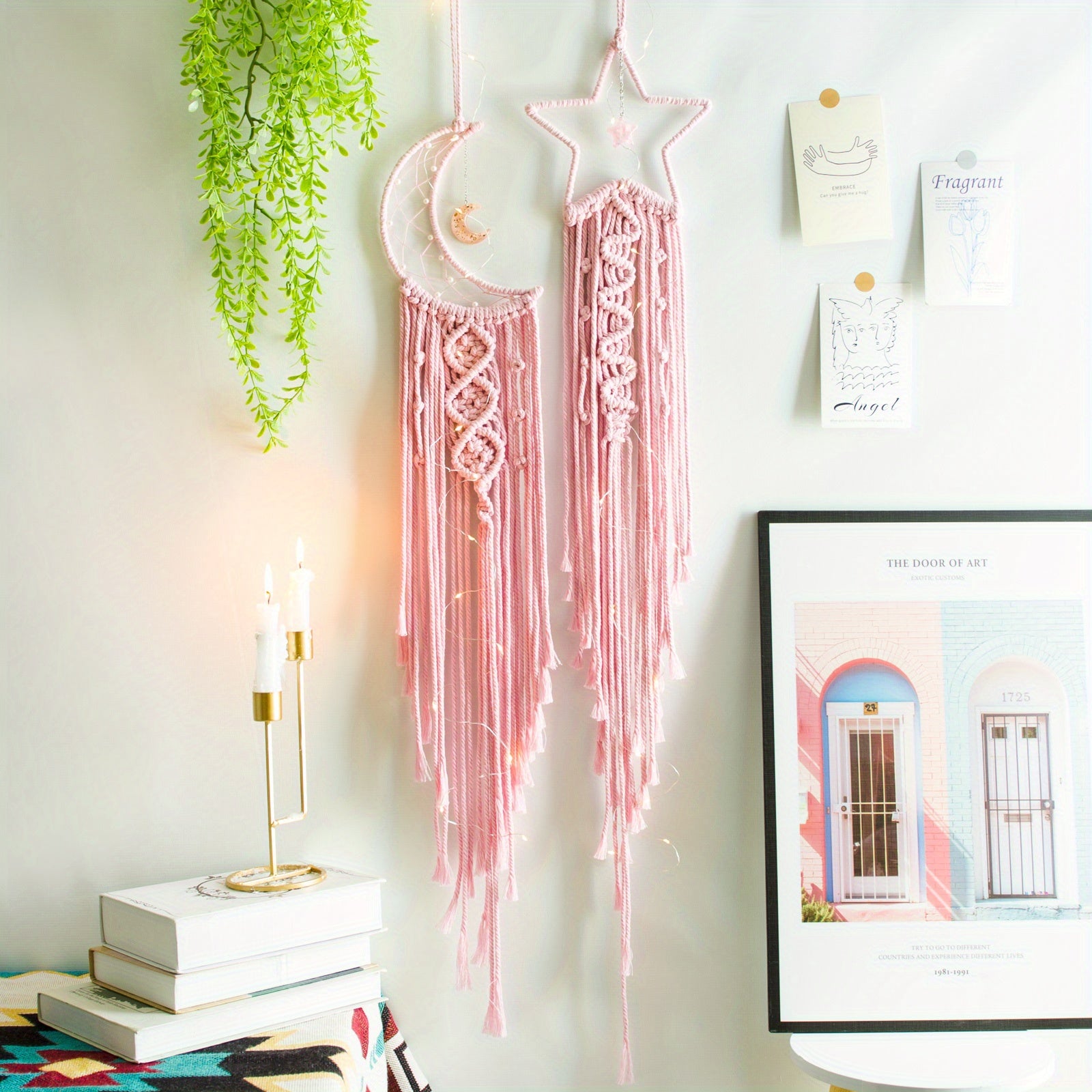 Set of 2pcs Hand-Woven XINGX and Moon Dream Catch Wall Hanging, Bohemian Home Decorative Wall Hangings Decoration, Suitable for Home Wedding Living Room Bedroom Holiday Gift Decorative Wall Hangings without Lights, Suitable f