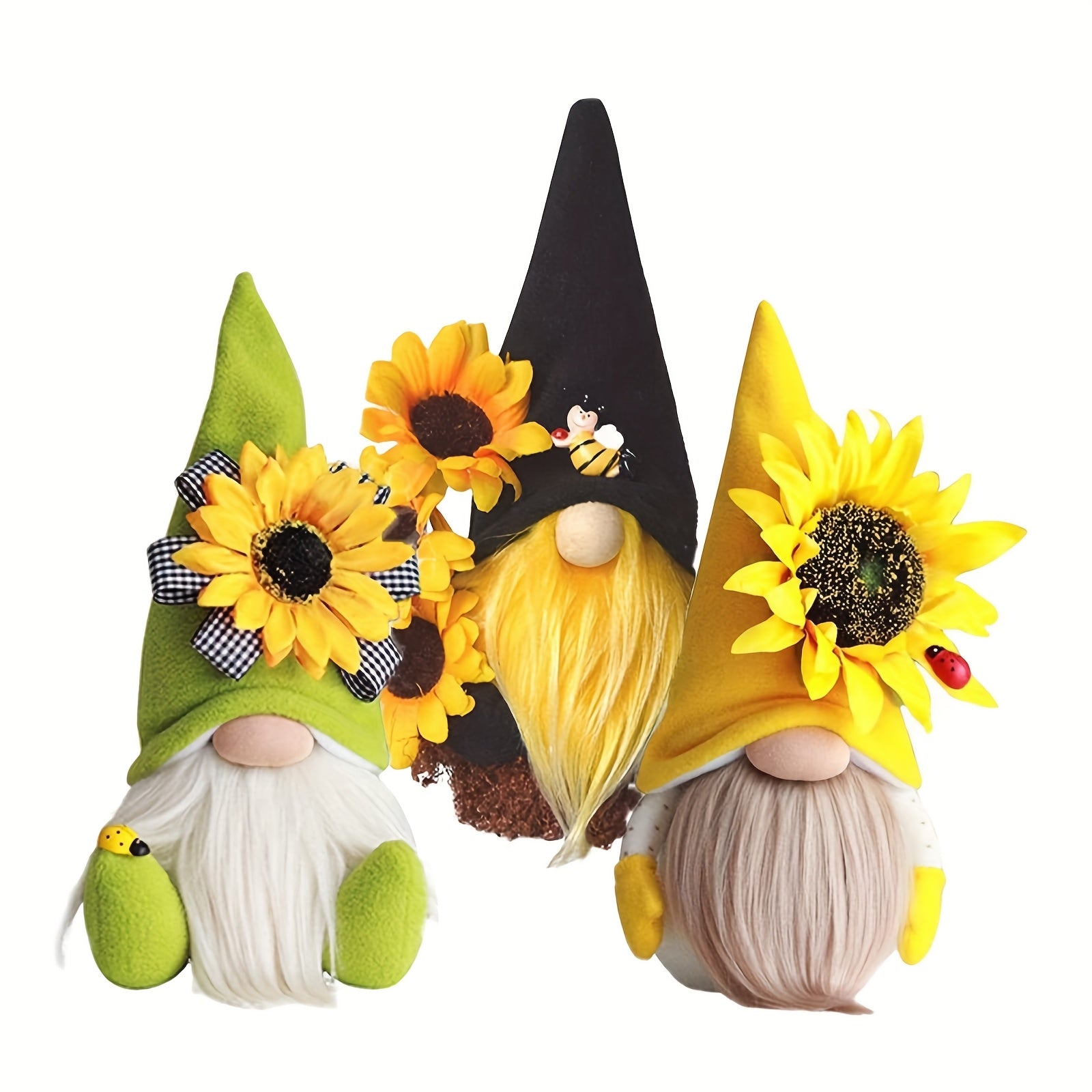 Gnome Plush Indoor Home Decorations, Spring And Summer Sunflower Outdoor Decor, Handmade Faceless Dolls, Easter Gnome And Daily Gift Decorations for Home Office, Holiday Decoration (Black+Yellow+Green),Mother'S Day Gift