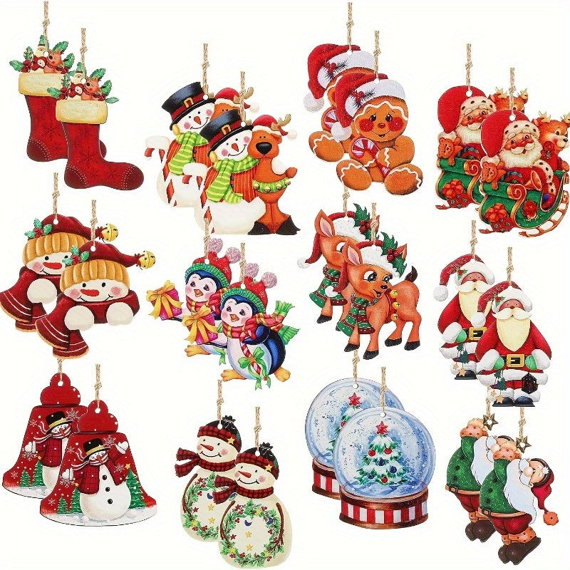 Vintage Santa Claus, Snowman and Christmas Tree Decorations, Christmas Home Office Party Tree, Scene, Room, Home Decorations, Window Decorations Pendants and Holiday Party Decorations