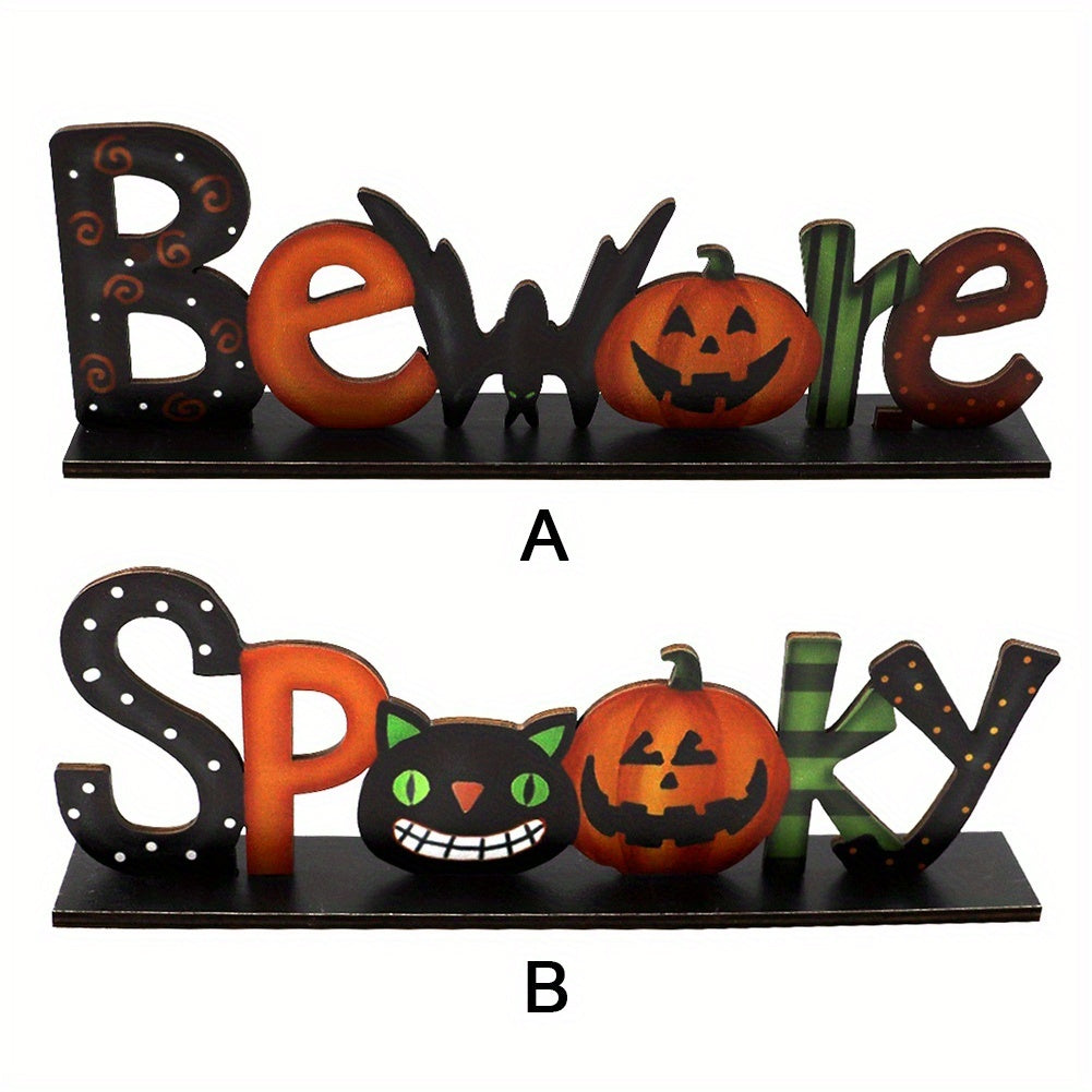 Happy Halloween Wooden Centerpiece Signs Halloween Table Decorations Pumpkin Table Centerpieces Sign for Halloween Party Dinner Coffee Table Topper Tiered Tray Decor