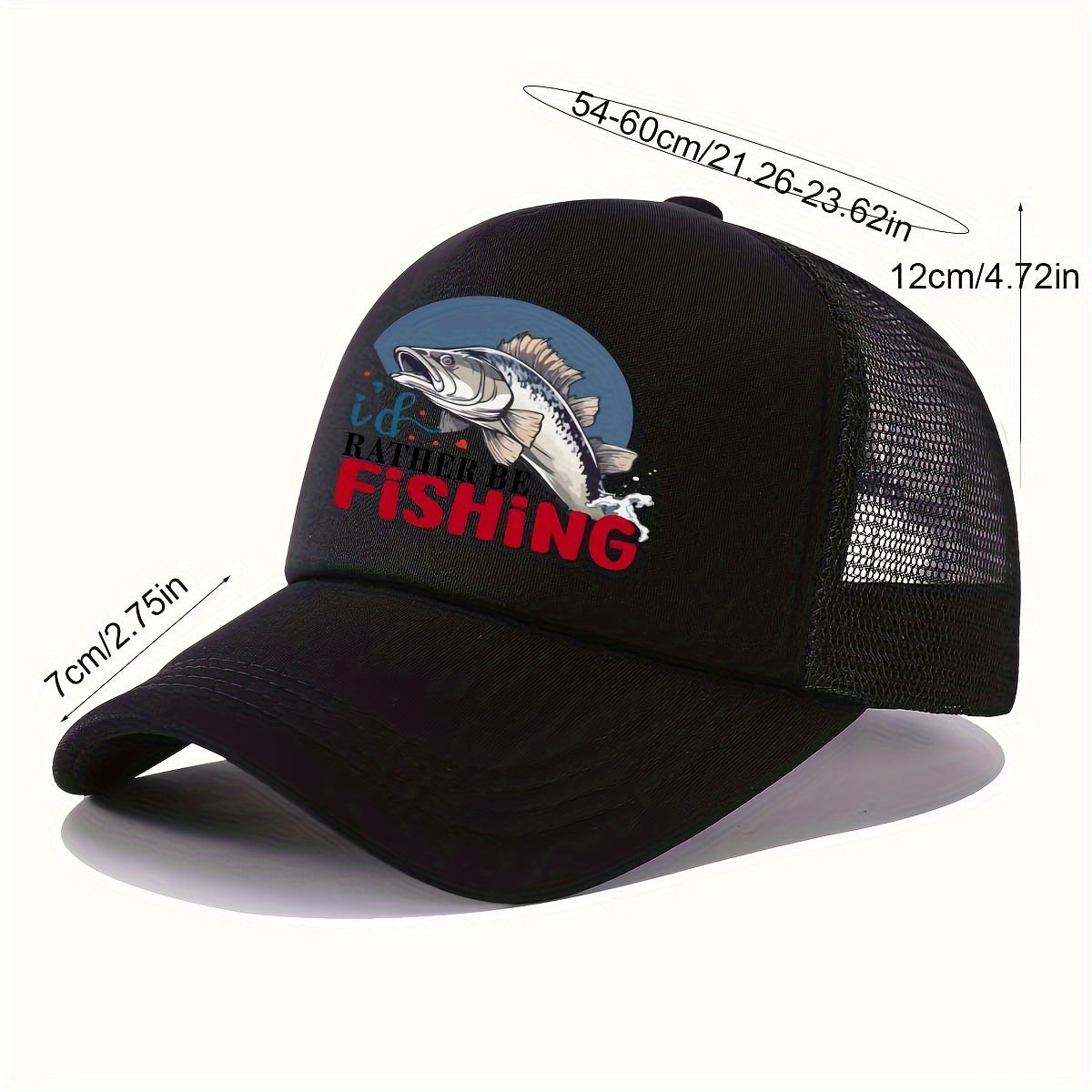Casual Breathable Mesh Baseball Cap - Trucker Hat with Love Fish Design in Black, Red, & Blue for Fishing, Golf, and Outdoor Activities