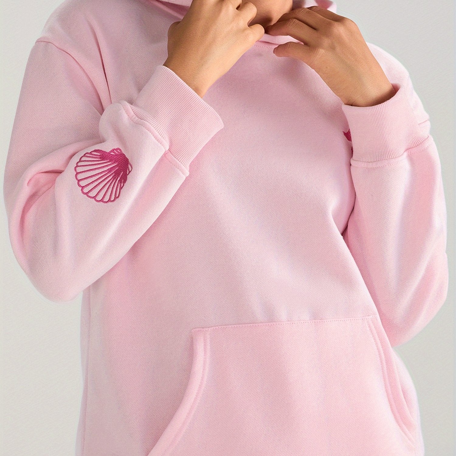 Womens Beach Hoodies Long Sleeve Flower Embroidery Oversized Sweatshirts Streetwear Tops