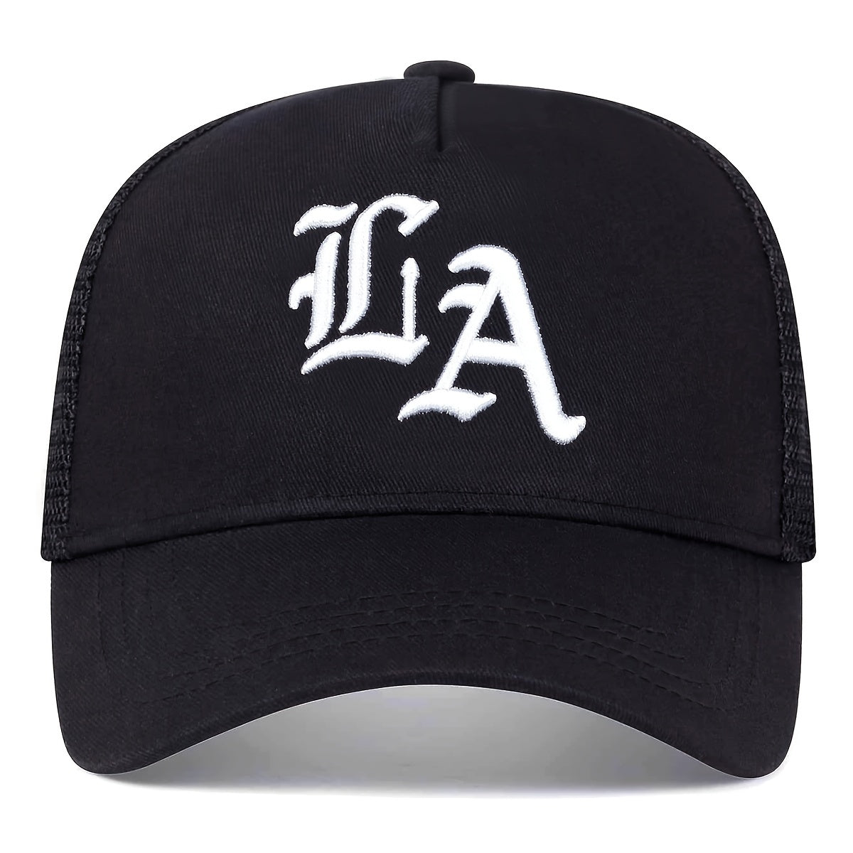 Adjustable LA Letter Baseball Cap - Women's Mesh Back Trucker Hat for Spring/Fall Travel, Beach and Party