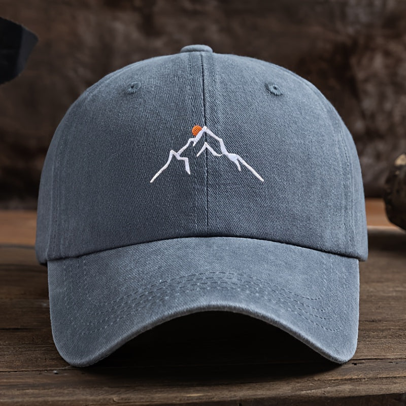 [Embroidered Baseball Cap] Adjustable Embroidered Mountain Peak Baseball Cap | Curved Brim For Outdoor Activities Like Hiking & Fishing | Machine Washable