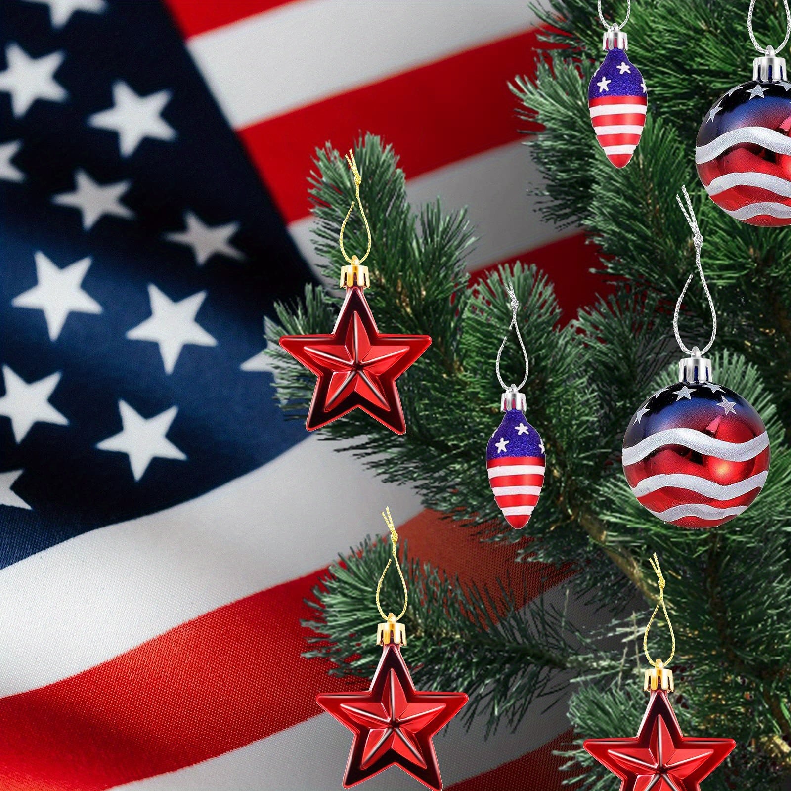 Independence Day Ornaments, Star Ball Bulb Shape Patriotic Hanging Decors for Home, Trees, Door, Closet