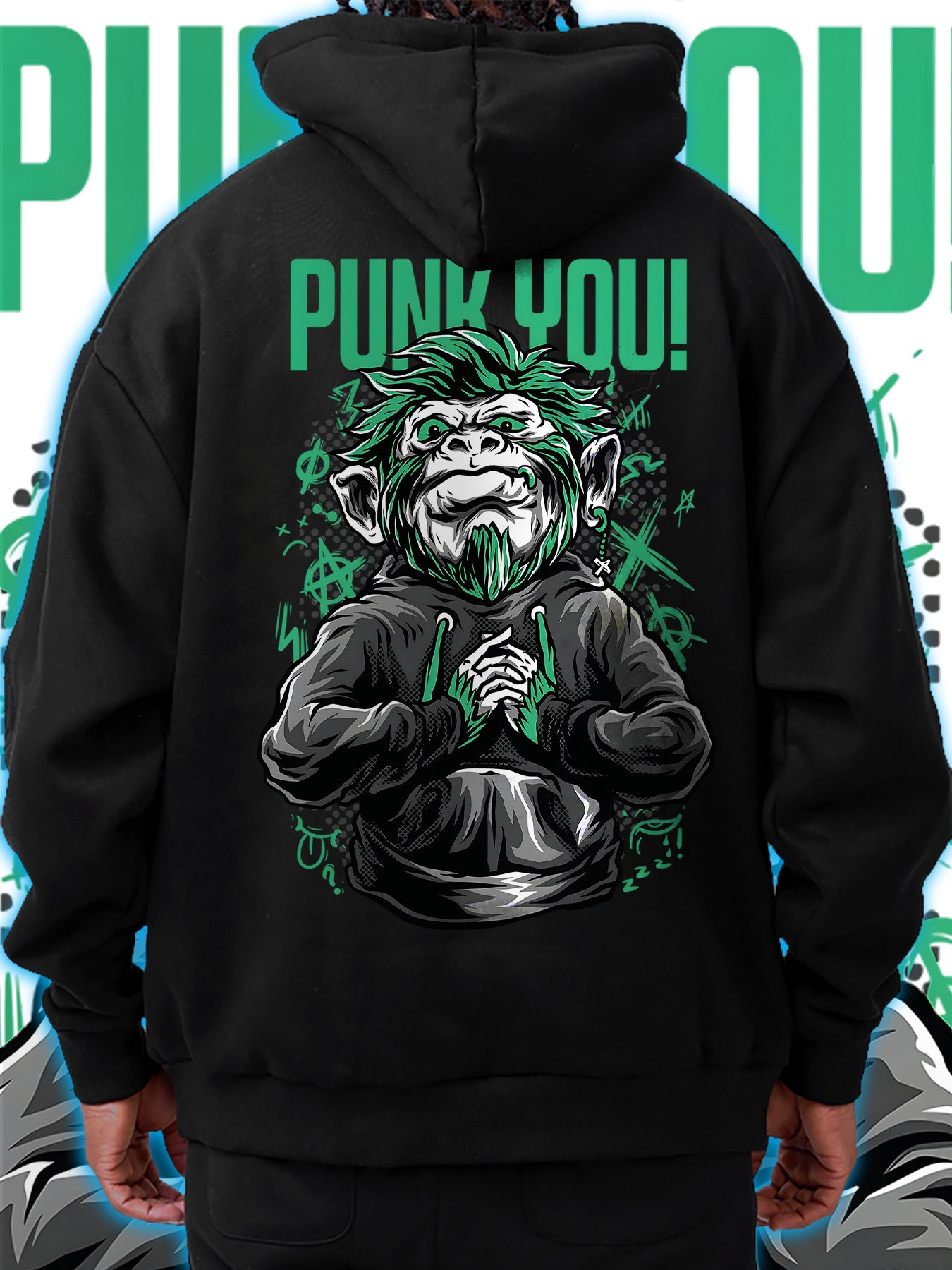 Stylish Monkey & Letter Print Hoodie - Cozy Polyester, Long Sleeve Pullover for Men | Perfect for Fall/Winter Casual Wear