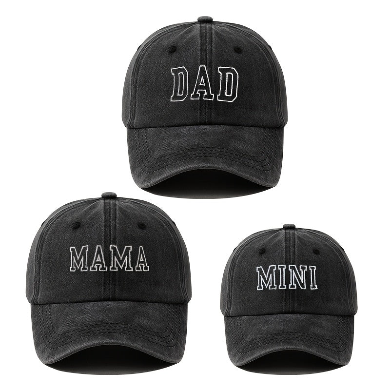 3-Pack Family Set Embroidered Slogan Baseball Caps, 100% Polyester, Stretch Fit, Snap Closure, Lightweight, Breathable, All-Season, Daily & Casual Wear, Ramadan Theme, Flags Pattern, for Teens - Dad, Mama, Mini