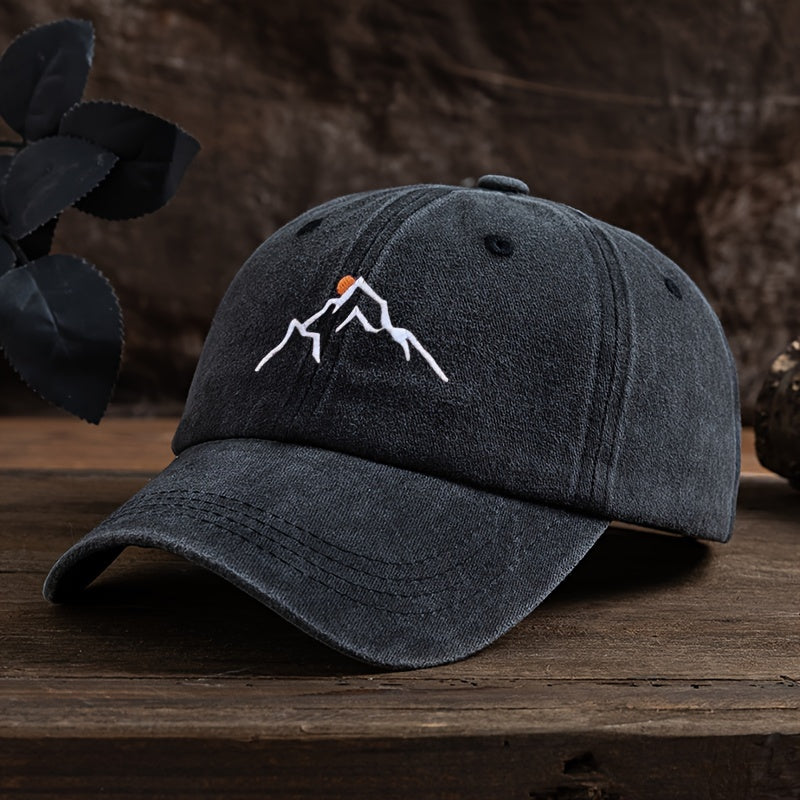[Embroidered Baseball Cap] Adjustable Embroidered Mountain Peak Baseball Cap | Curved Brim For Outdoor Activities Like Hiking & Fishing | Machine Washable