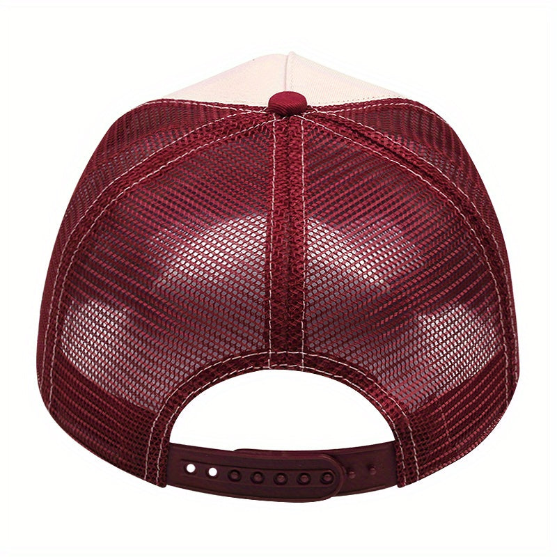 1pc Unisex Adjustable Breathable Trucker Hat with Cartoon Embroidery, Mesh Back Panel & Durable Textile Material - Mixed Color Baseball Cap for Outdoor Sports, Casual Wear, Gift