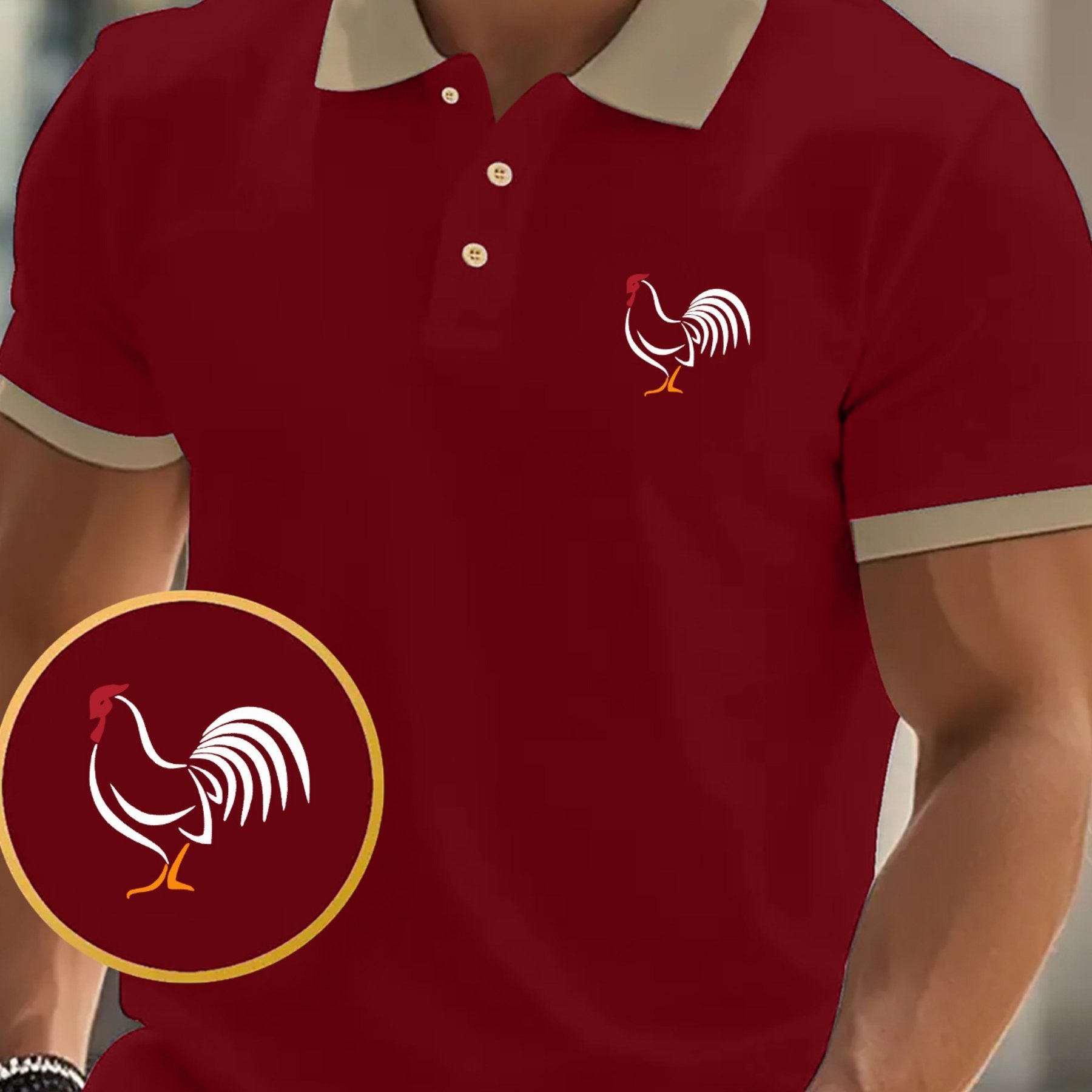 [Comfy Golf Shirt] Rooster Menswear Comfy Print Men's Short Sleeve Golf Shirt | Business Casual Top for Tennis Training