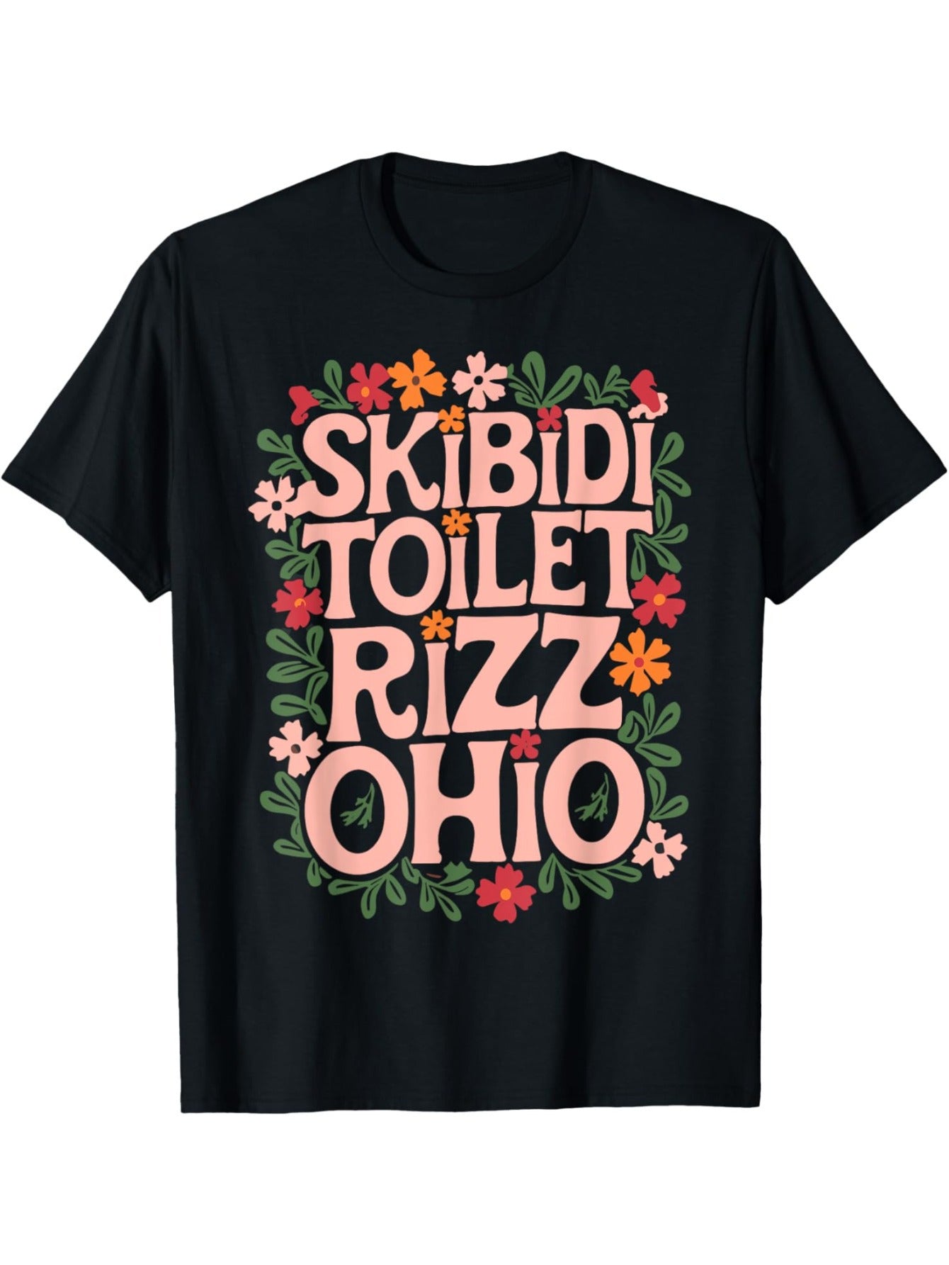 Skibidi Ohio Rizz Meme Men'S 8DK38N T-Shirt - 100% Cotton, Casual Crew Neck with Floral 