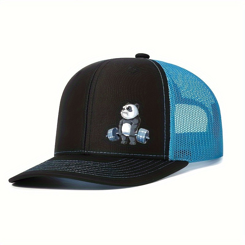 Panda-Themed Breathable Polyester Cap, Adjustable Snapback, Hand Washable, Ideal for Weightlifting & Outdoor Activities