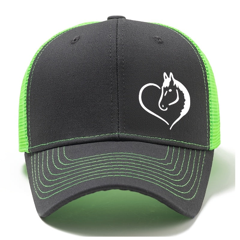 Fashionable Outdoor Sunshade Baseball Cap with a Heart And Horse Pattern, Suitable for Both Men And Women, Perfect for Casual Wear, Outdoor Parties, And Truck Drivers.
