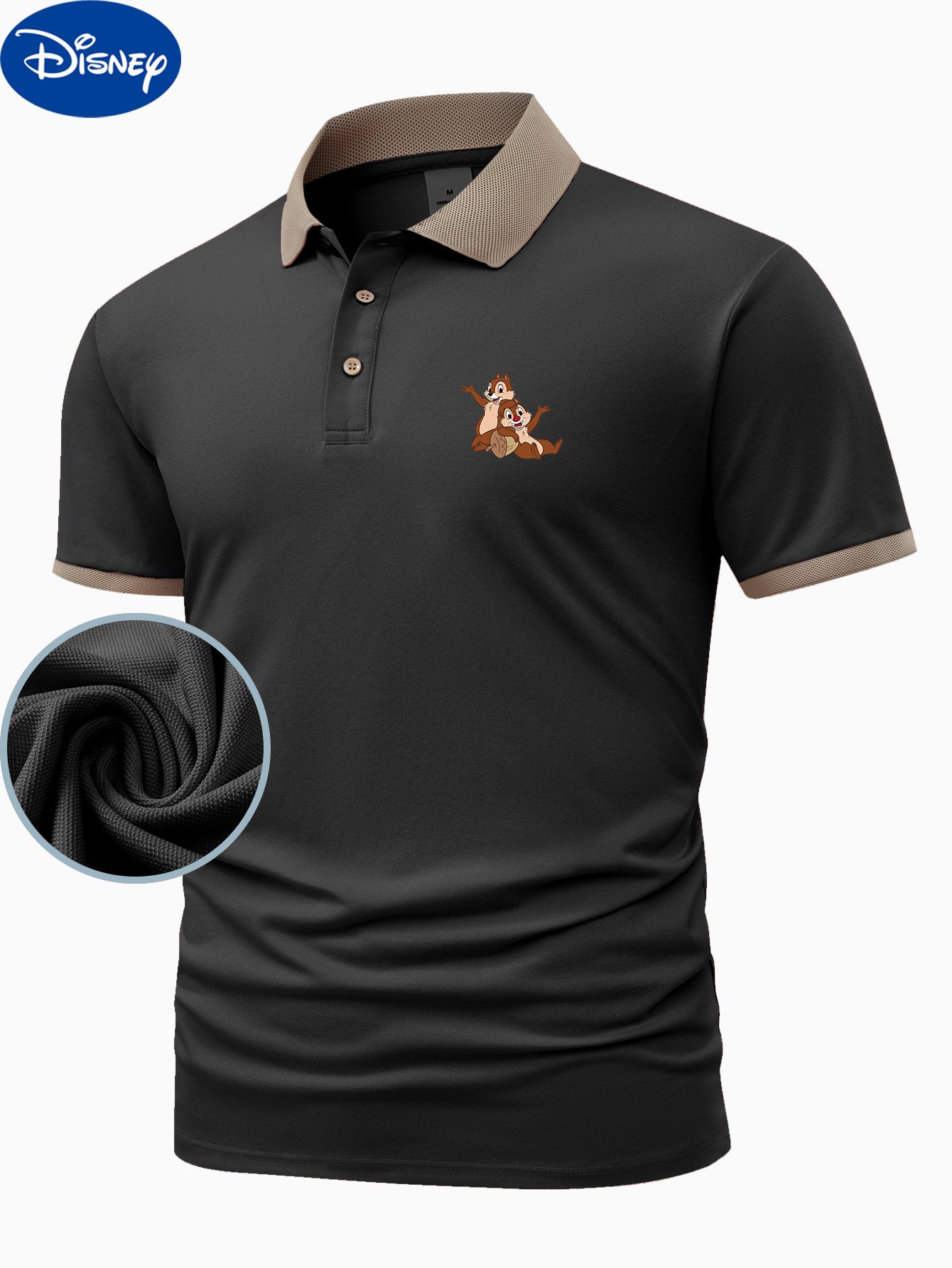 Disney Chitty Chitty Cartoon Image Printed Lapel Short Sleeve Shirt, Business Fashion Lightweight Polyester Breathable and Quick Drying Men's Shirt Golf Shirt Summer Fashion Casual Wear Suitable for Outdoor Sports Golf Course