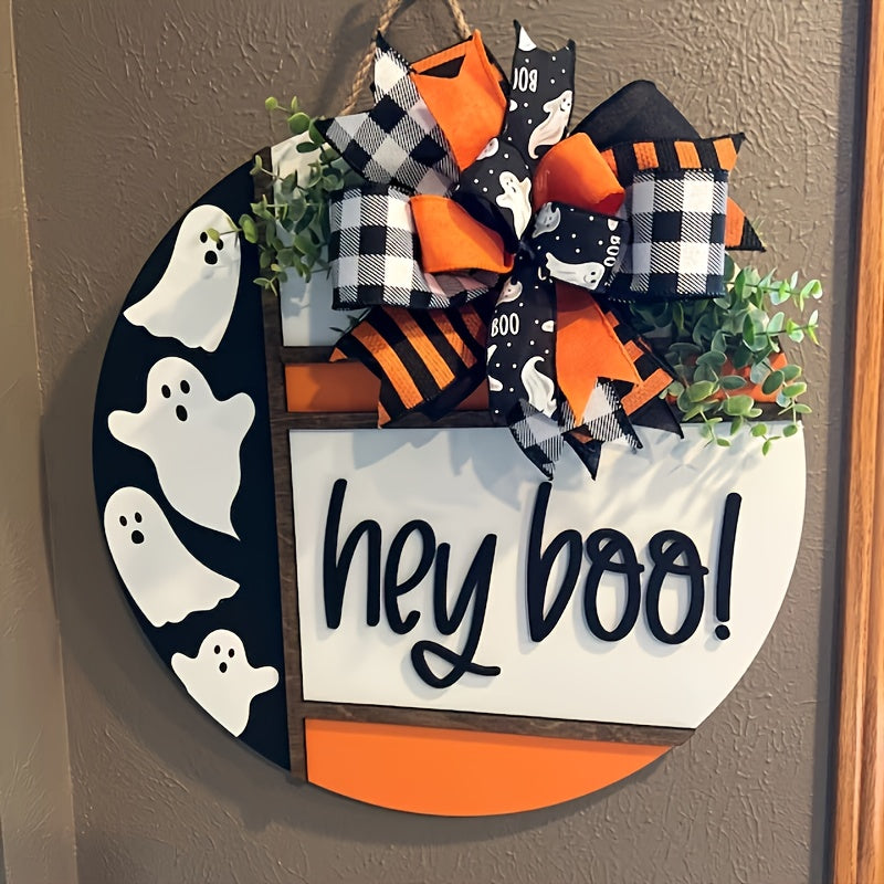 Halloween Easter Door Hanger, 3D Hey Boo Door Hanger, Ghost Front Door Decoration, Halloween Wreath, Easter Decorations For Home, Porch Decoration, Ghost Sign, Wooden Summer Fall Sign, Gift