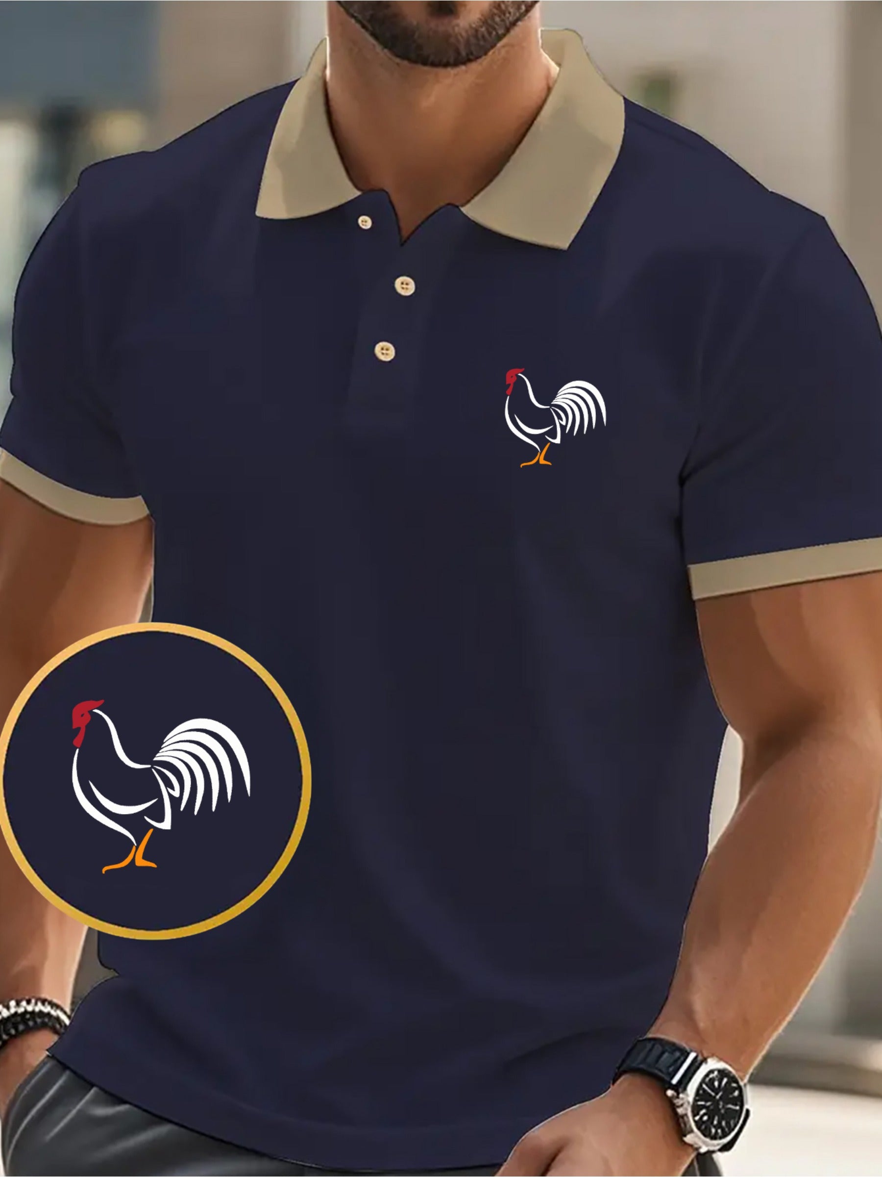 [Comfy Golf Shirt] Rooster Menswear Comfy Print Men's Short Sleeve Golf Shirt | Business Casual Top for Tennis Training