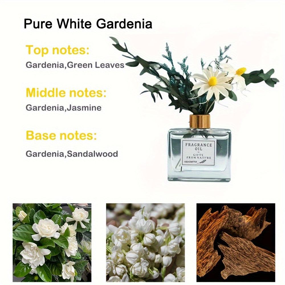 Jasmine Scent Reed Diffuser Sets 4.05 Oz(120ml) With Real Flower Diffuser Stick Home Fragrance Light Aroma Scented Home Décor Essential Oil
