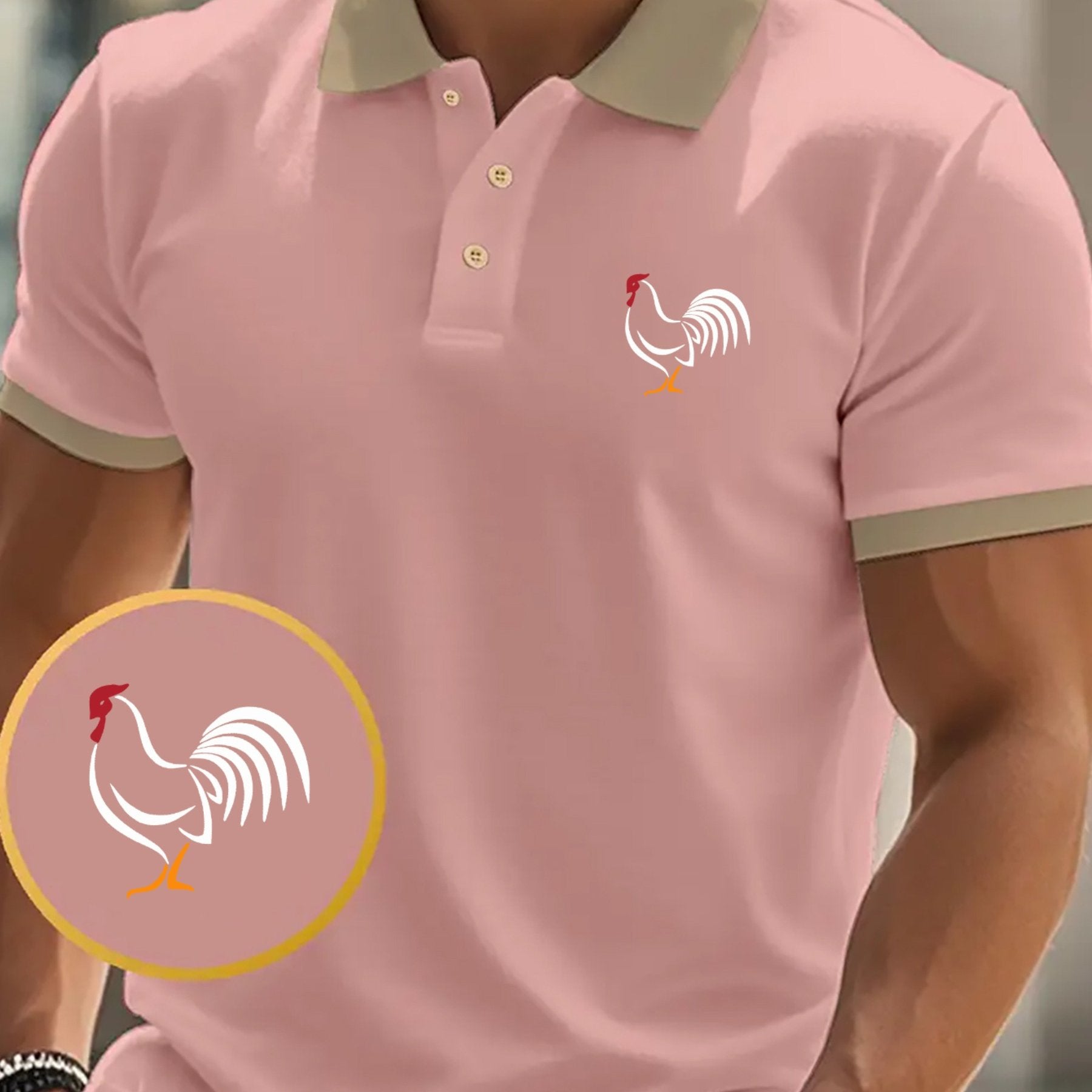 [Comfy Golf Shirt] Rooster Menswear Comfy Print Men's Short Sleeve Golf Shirt | Business Casual Top for Tennis Training