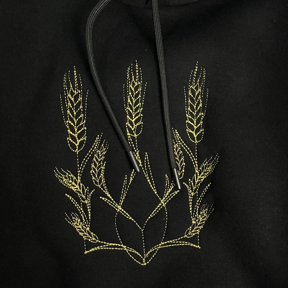 Embroidered Hoodie Ukrainian Wheat Comfortable Cozy Symbolic Golden Hoodie Stylish Streetwear Handmade Unisex Casual Hoodie Nature Ukraine