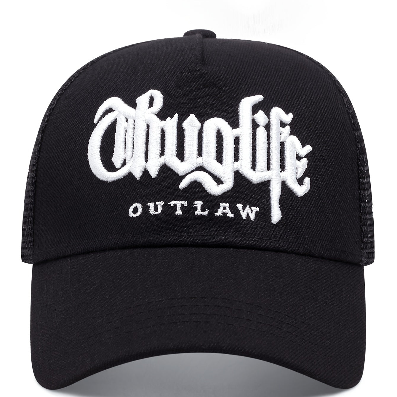 Cool Hippie Gothic Curved Brim Baseball Cap, 3D Embroidery Breathable Mesh Trucker Hat, Snapback Hat For Casual Leisure Outdoor Sports