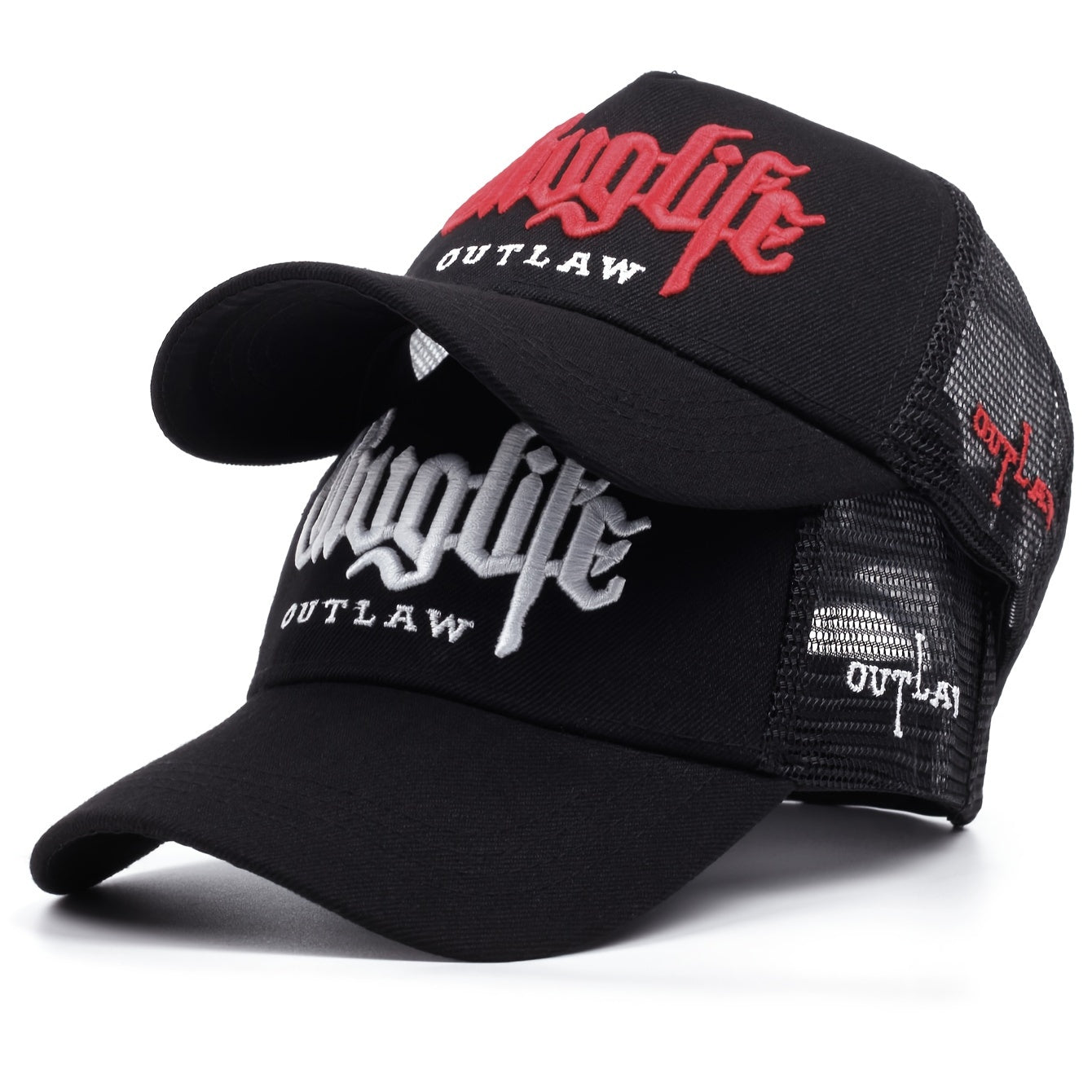 Cool Hippie Gothic Curved Brim Baseball Cap, 3D Embroidery Breathable Mesh Trucker Hat, Snapback Hat For Casual Leisure Outdoor Sports