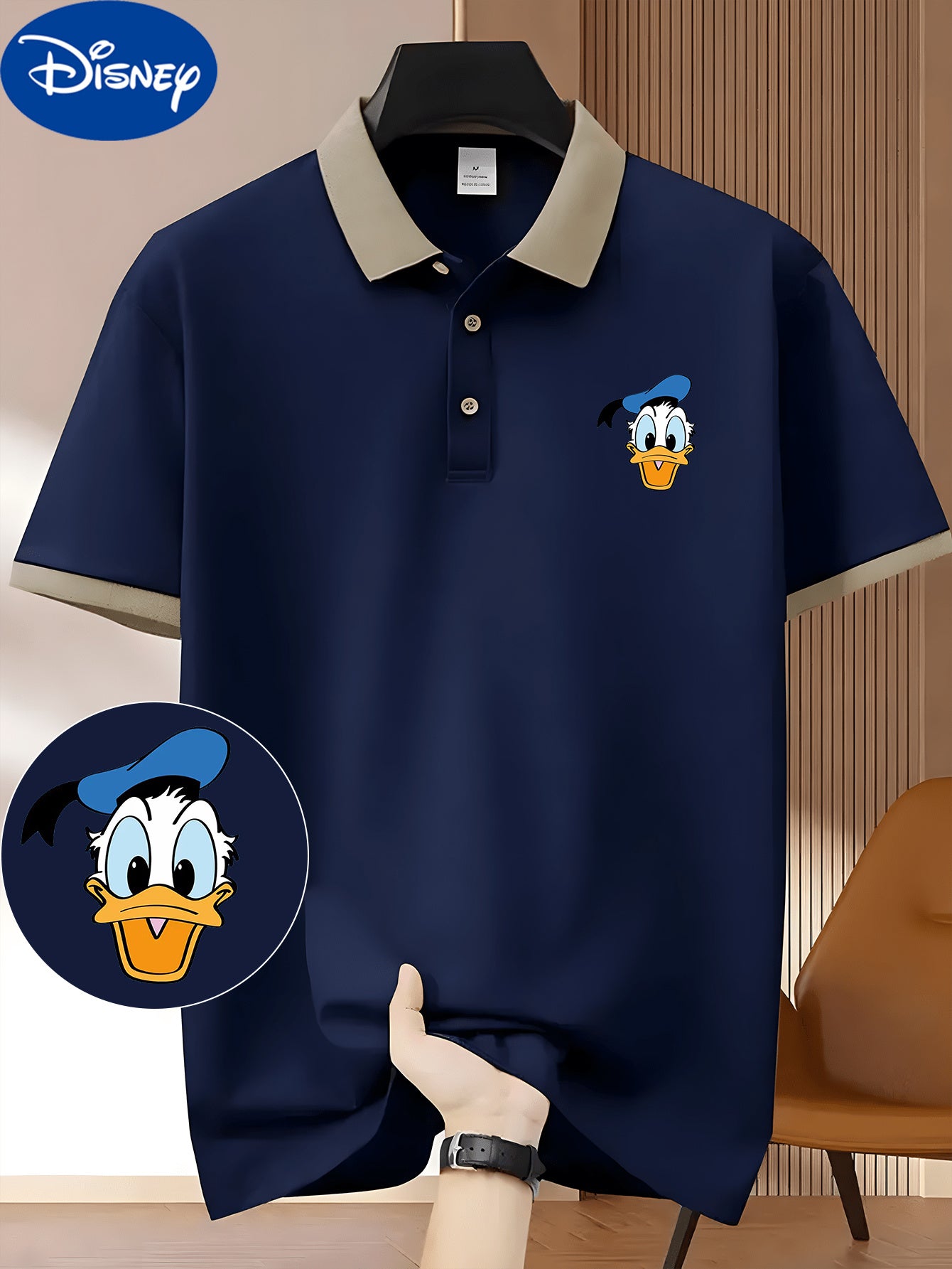 Donald Duck Cute Headprint Short-Sleeved Polo Shirt - Casual & Trendy, Lightweight Polyester, Breathable Quick-Dry Fabric, Perfect for Golf, Summer Outdoor Activities, and a Great Gift for Husbands and Friends, Golf Shirt | B