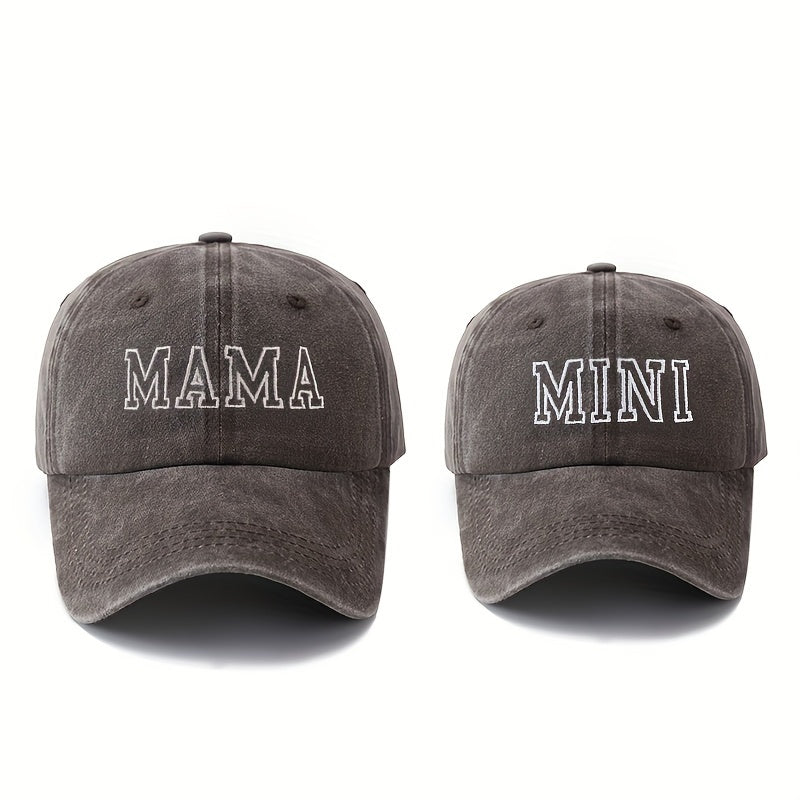 2pcs Stylish Baseball Caps Featuring High-Quality Embroidered Letters MAMA & MINI, Curved Brim Design, Perfect for Outdoor Family Trips, Camping, Sun Protection, And Lightweight Hip-Hop Style, Sold As a Set.