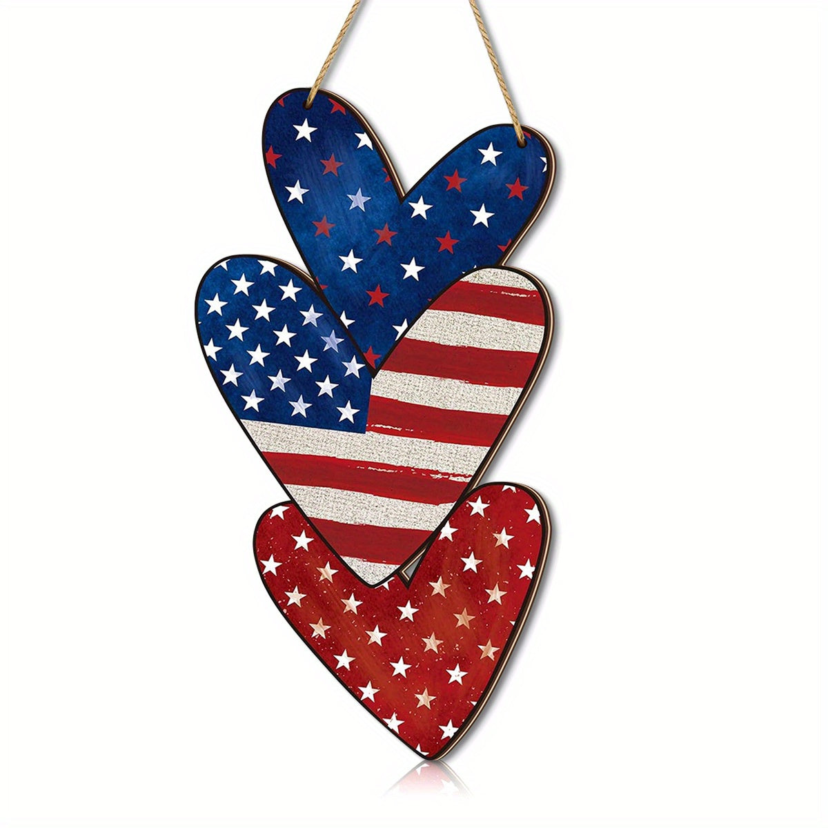 Patriotic Heart-Shaped Wooden Wall Decor - American Flag Design for July 4th, Father'S Day, Independence Day & Graduation Season - Versatile Hanging Ornament for Farmhouse Galler