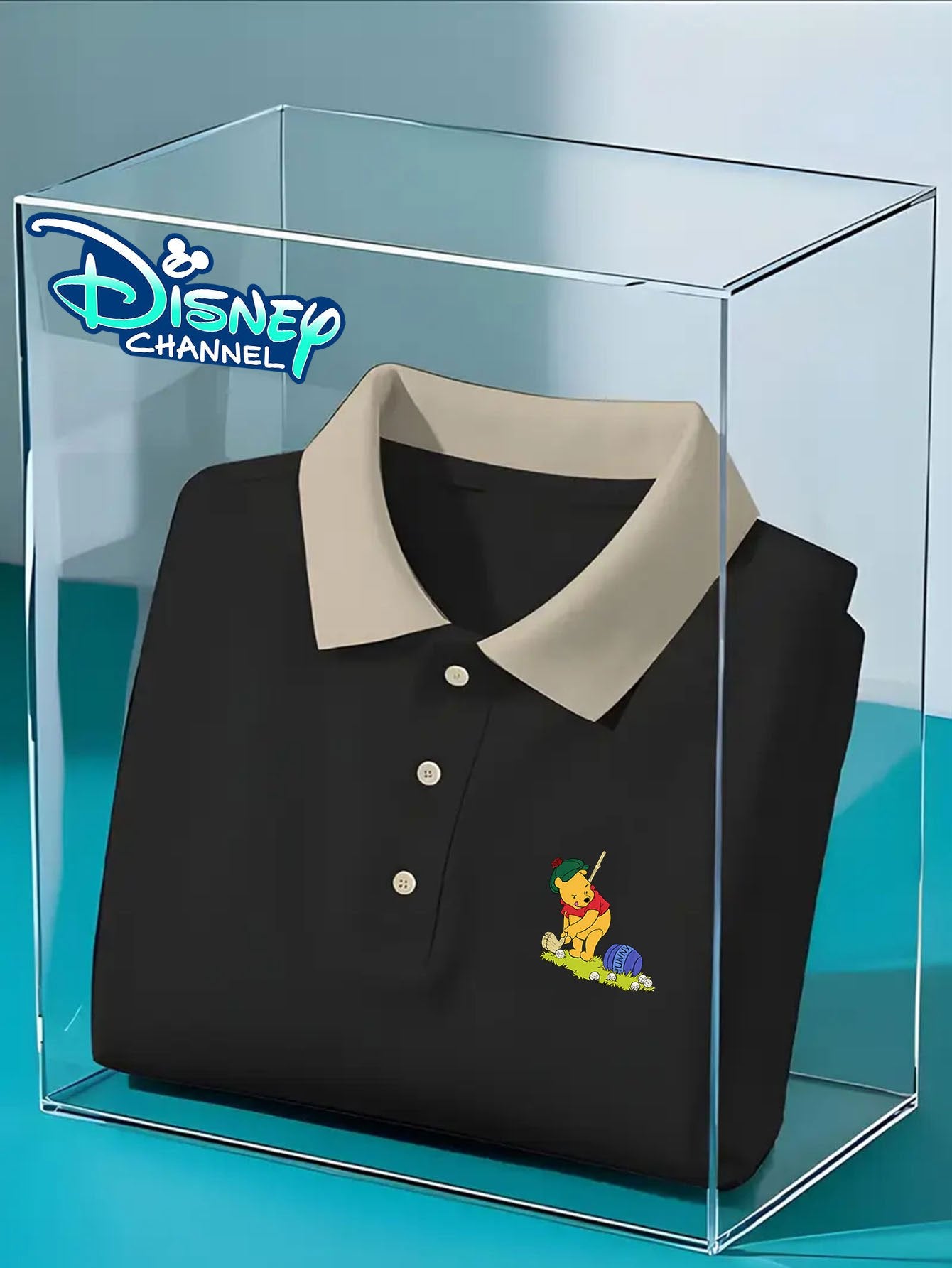 [Disney Authorized] Men's classic shirt, Winnie the Pooh playing golf pattern print, high-end casual business golf shirt, short-sleeved collar, quick-drying and breathable, perfect gift for husband and friends.