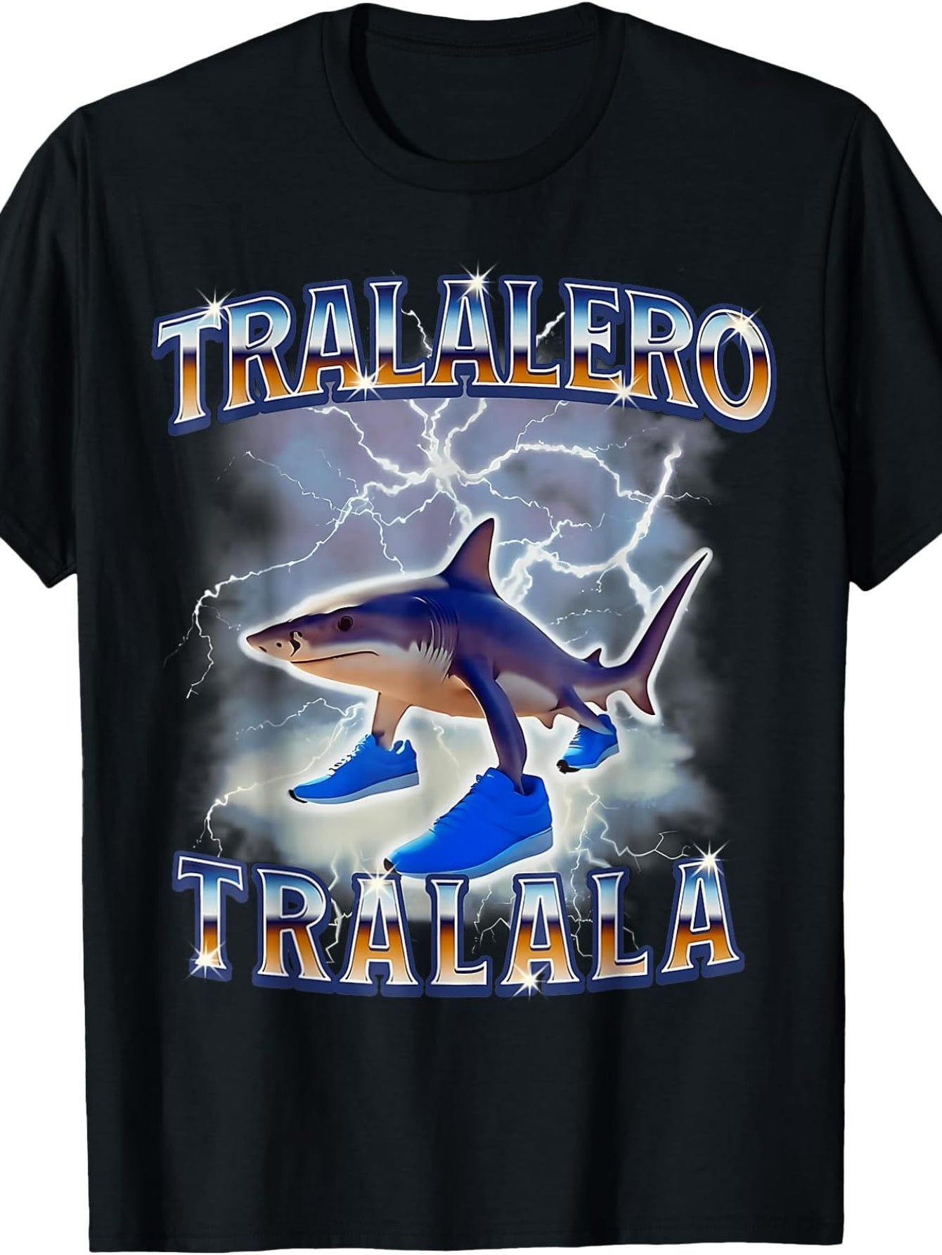 Tralalero Men's Shark Lightning Graphic T-Shirt - Bold TRAALERO TRAALALA Design, Vibrant Blue Casual Streetwear, Regular Fit Short Sleeve Tee for Music Festivals, Concerts & Beach Days, Concert Attire, Festival Clothing, Digi
