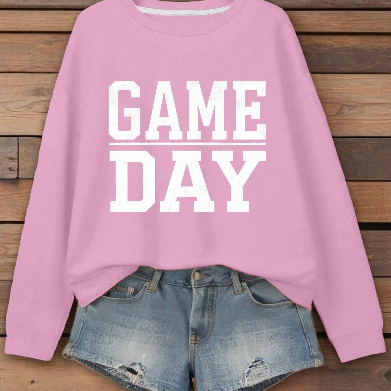 GAME DAY Print Pullover Sweatshirt, Casual Long Sleeve Crew Neck Sweatshirt, Women's Clothing