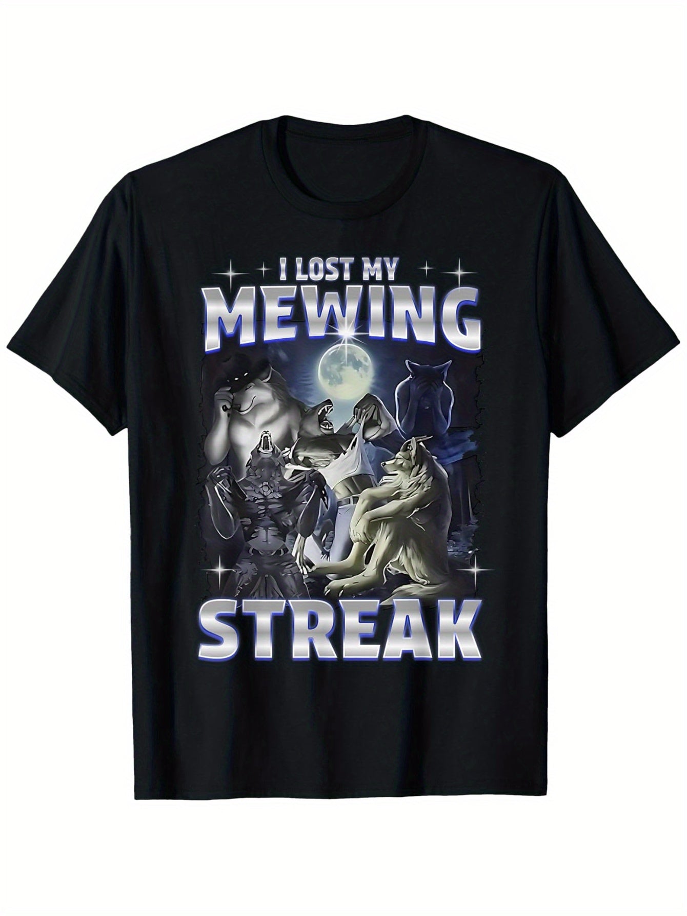 Funny Alpha Wolf Meme Mewing Streak Meowing Sigma Wolf T-Shirt, mens clothes, mens t shirts 100%cotton, S-XXXL
