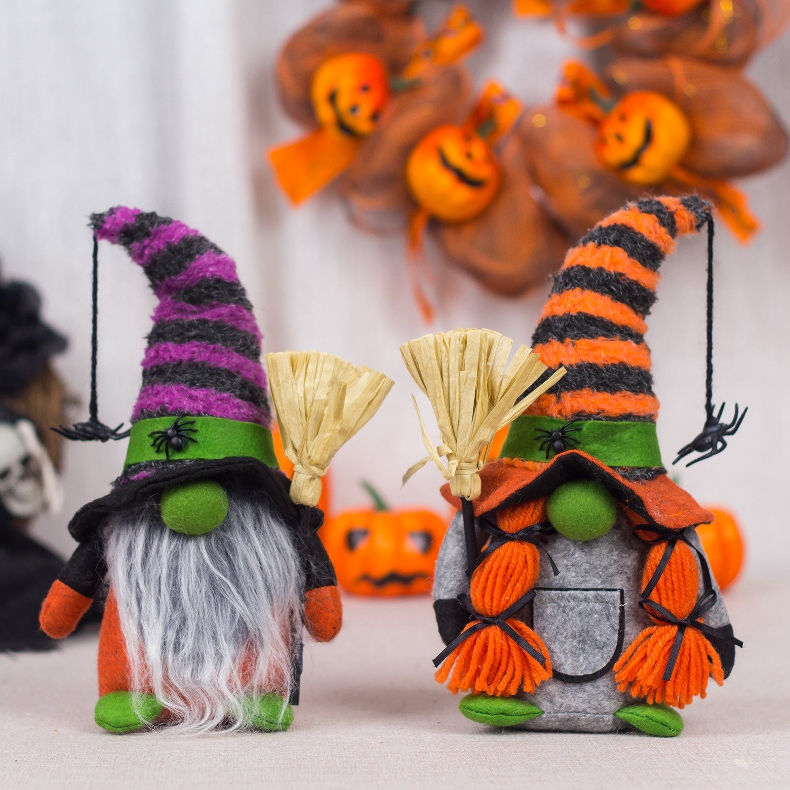 [Halloween Gnome Doll] Tomte Scandinavian Nisse Elf Dwarf Faceless Gnome Doll | Halloween Gnomes Plush with Spider Ornaments Halloween Witch Gnomes Home Tiered Tray Decorations