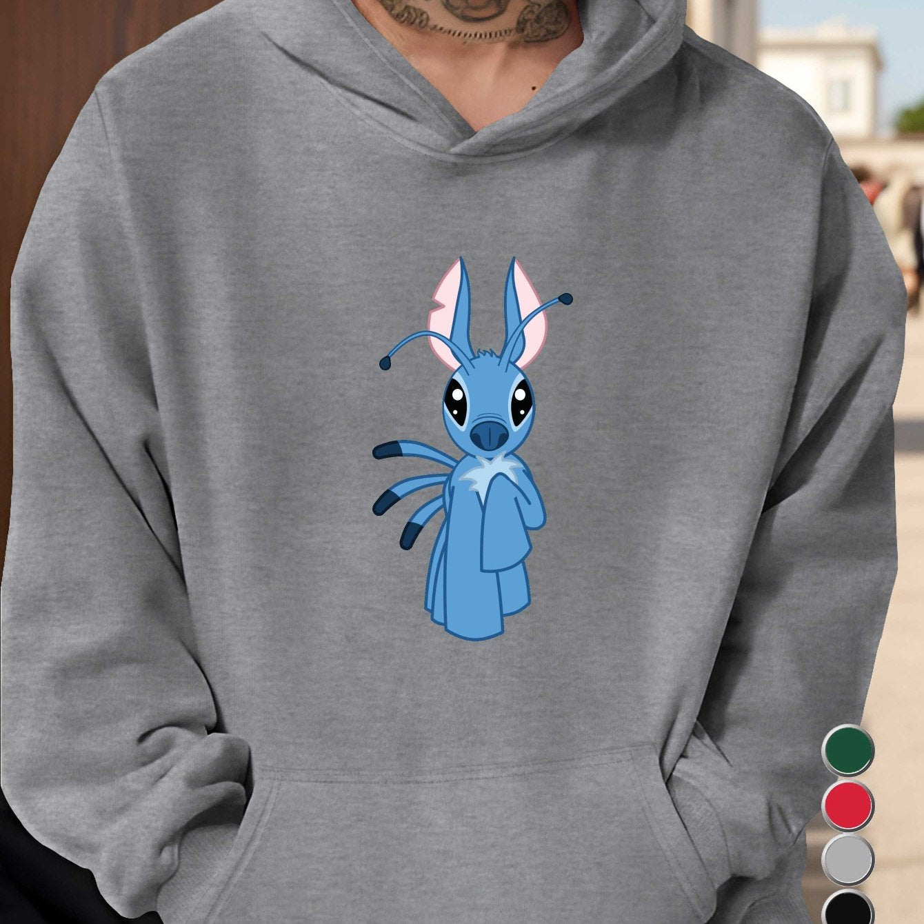 Disney Stitch Men's Graphic Hoodie - Vibrant Green Relaxed Fit Pullover with Front Pocket, 100% US Printed Casual Sweatshirt for Autumn/Winter, Autumn Winter Apparel, Autumn Clothing, Streetwear Style, Cozy Fabric, Streetwear