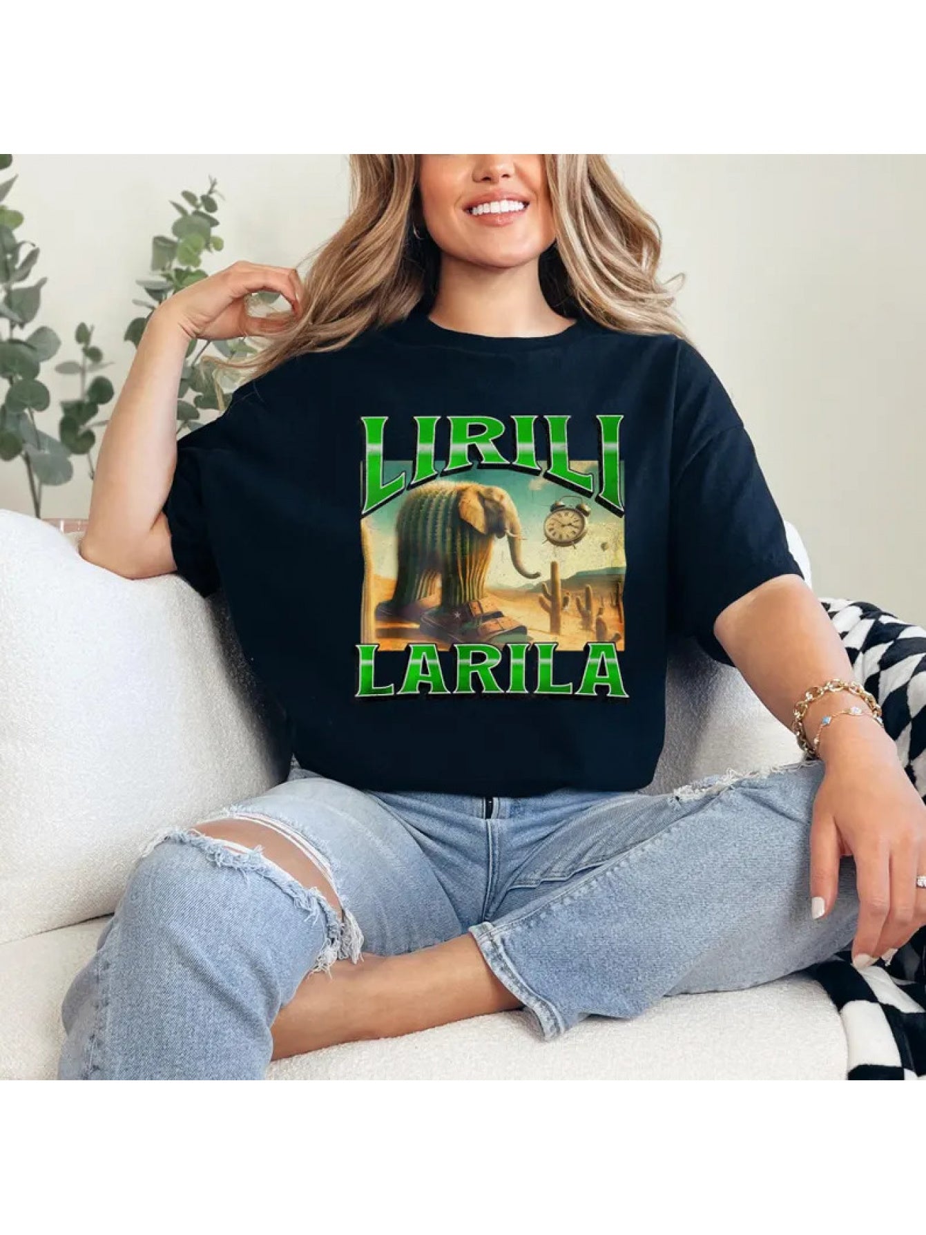 Lirili Larila Funny Brain Rot T-Shirt - Italian Brainrot Meme Graphic Tee, Bootleg Rap Design, Black with Green Print, Bohemian Style Regular Fit Round Neck, Gen Z Humor Trending Streetwear for Adults, Casual Wear, Vintage Ca