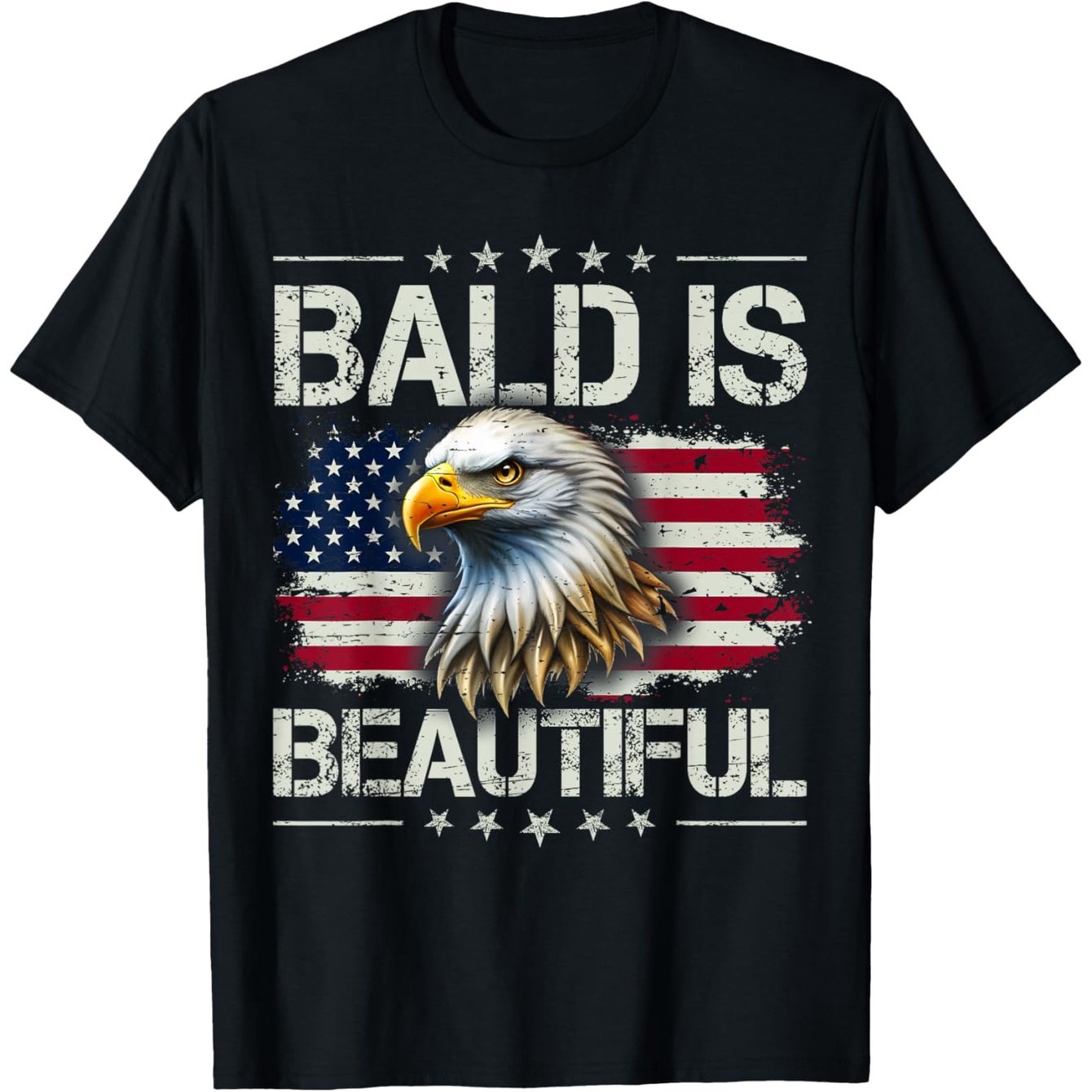 Bald Is Beautiful 4th of July Patriotic Eagle & Flag Graphic T-Shirt for Men - 100% Cotton Relaxed Fit Casual Tee, Independence Day Apparel, Sizes S-XXXL