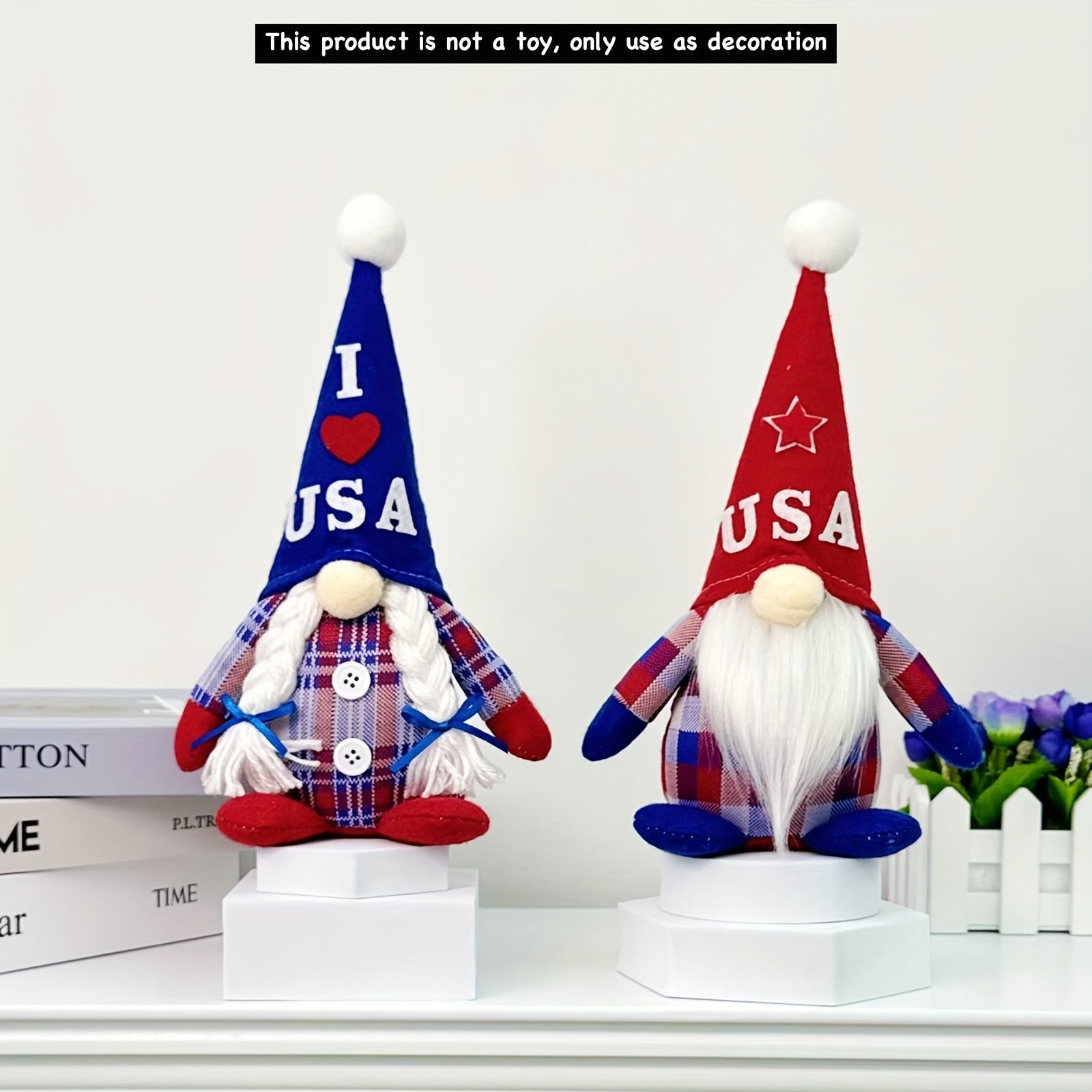 4th Of July Patriotic Gnome Figurine - Striped Star Rudolph, Mini Tabletop Decor, Perfect for American Independence Day, Memorial Day, National Day & Labor Day, Holiday Home Decorations, Collectible Decorative Piece, Suitable