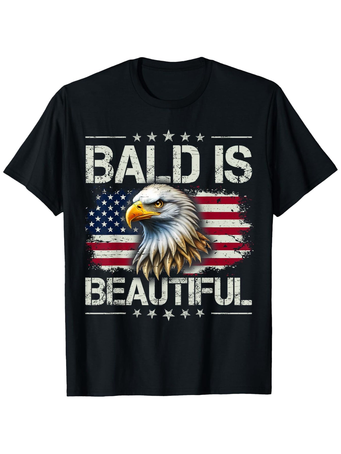 Bald Is Beautiful 4th of July Patriotic Eagle & Flag Graphic T-Shirt for Men - 100% Cotton Relaxed Fit Casual Tee, Independence Day Apparel, Sizes S-XXXL