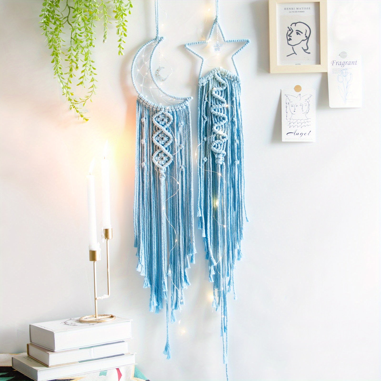 Set of 2pcs Hand-Woven XINGX and Moon Dream Catch Wall Hanging, Bohemian Home Decorative Wall Hangings Decoration, Suitable for Home Wedding Living Room Bedroom Holiday Gift Decorative Wall Hangings without Lights, Suitable f
