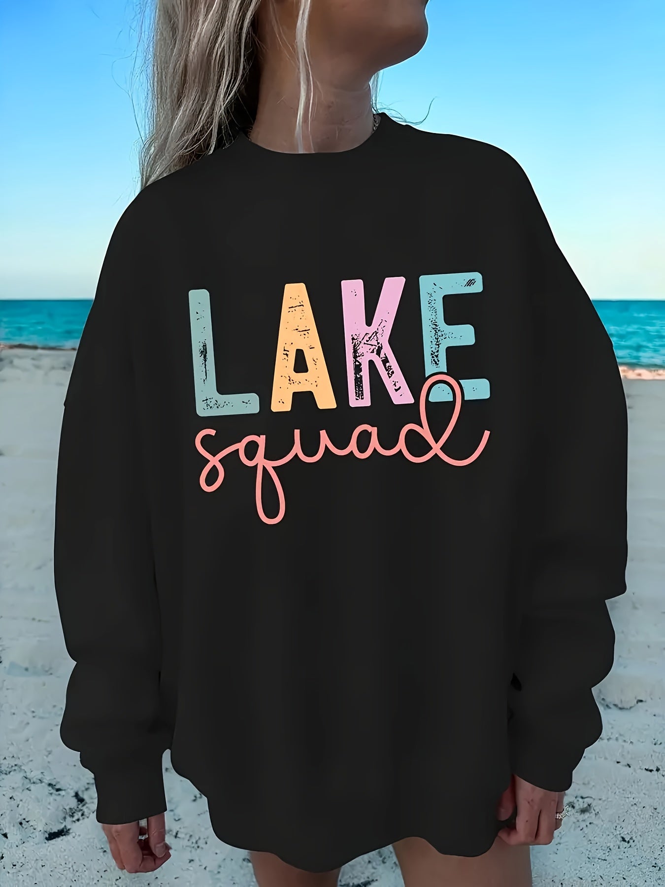 Letter Print Sweatshirt, Crew Neck Casual Sweatshirt for Women's Clothing